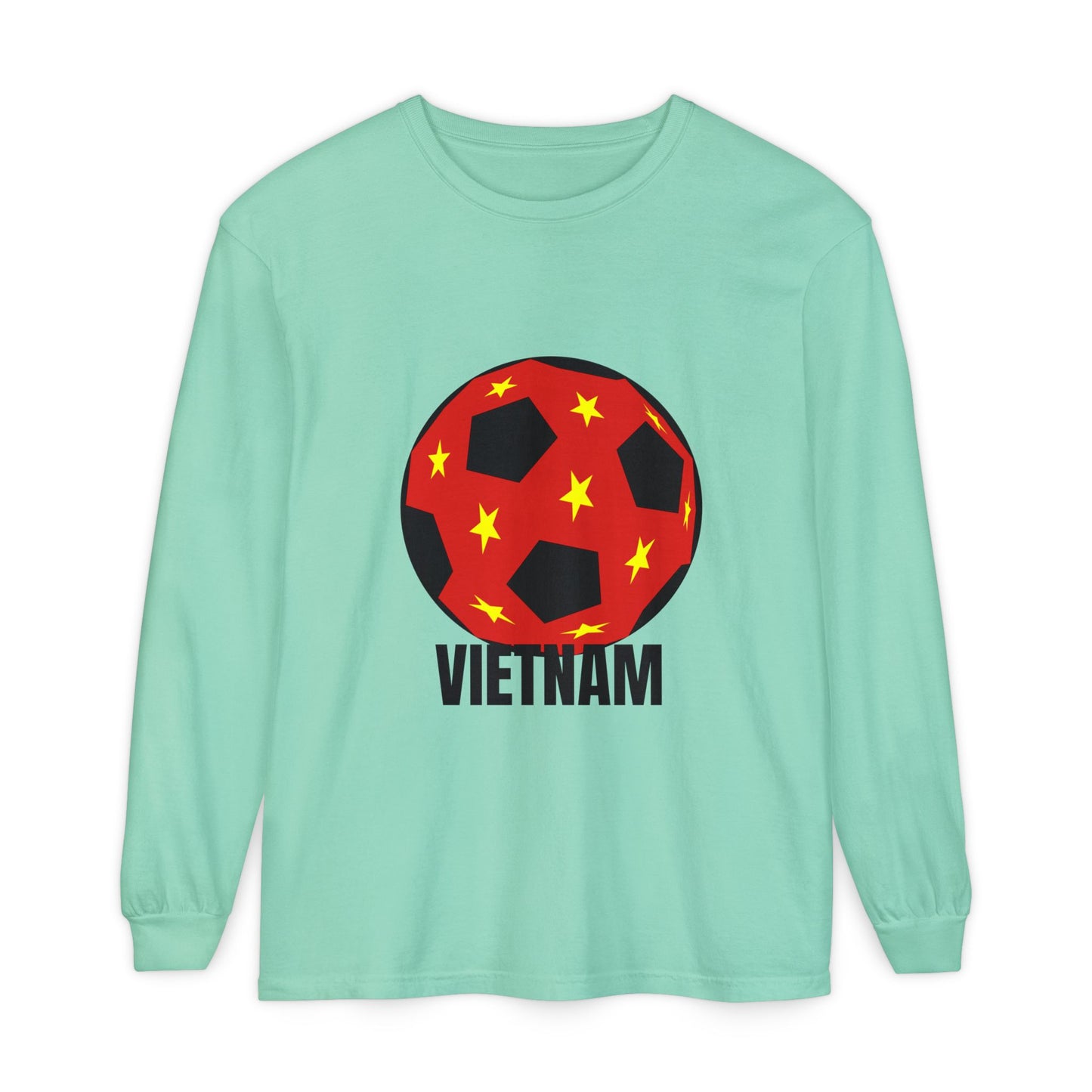 Vietnam Fan Specialty Soccer Ball Design Long Sleeve Shirt  Black Text