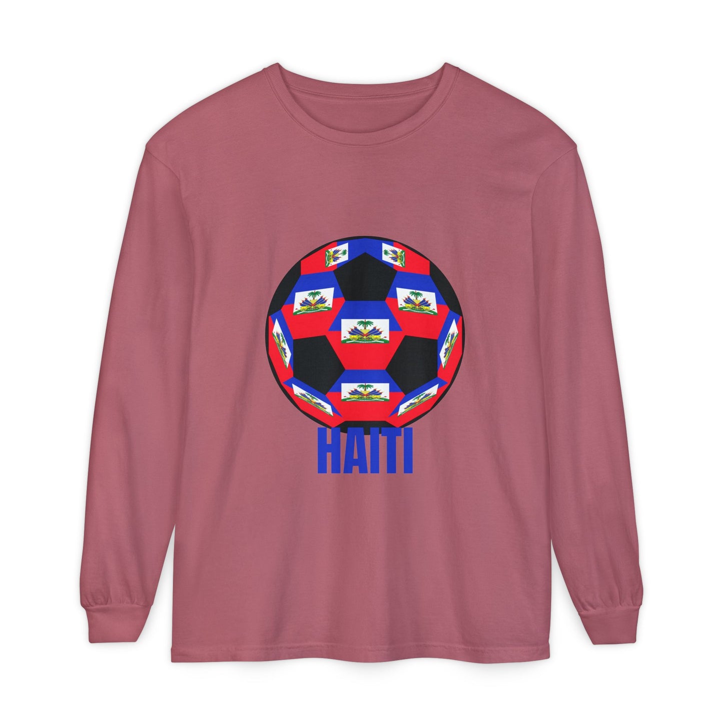 Haiti Fan Specialty Soccer Ball Design Long Sleeve Tee