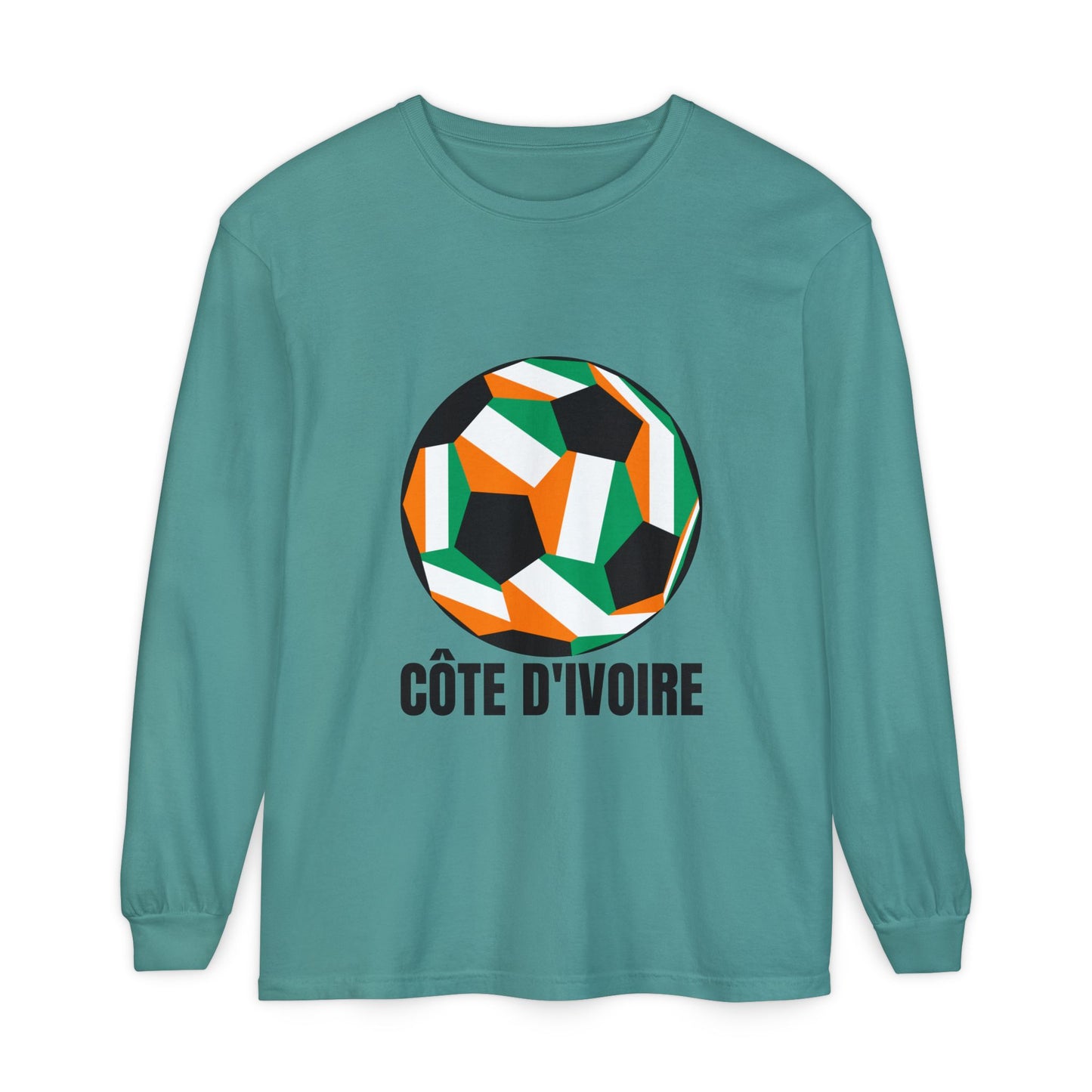 Cote D Ivoire Fan Specialty Soccer Ball Design Long Sleeve Tee