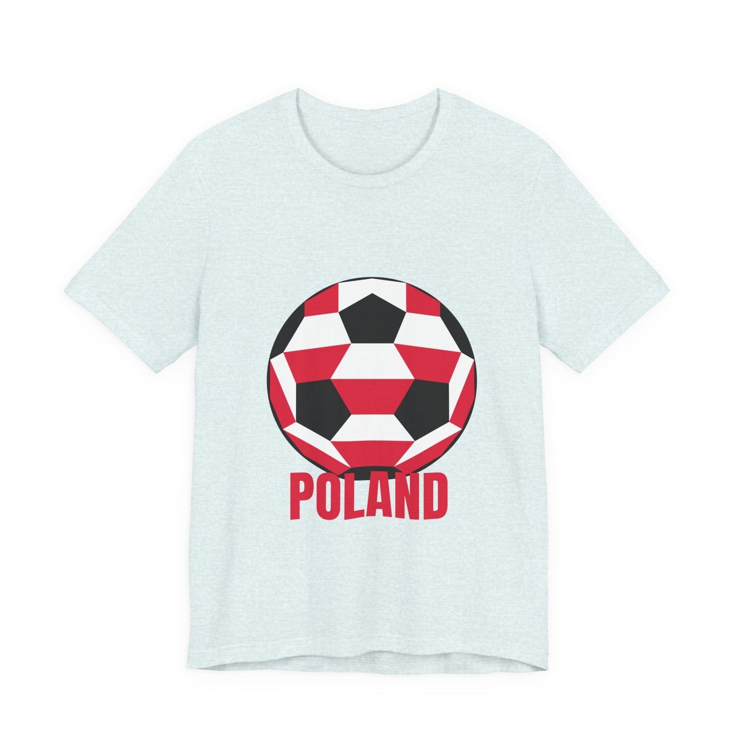 Poland Fan Specialty Soccer Ball Design T Shirt Red Text