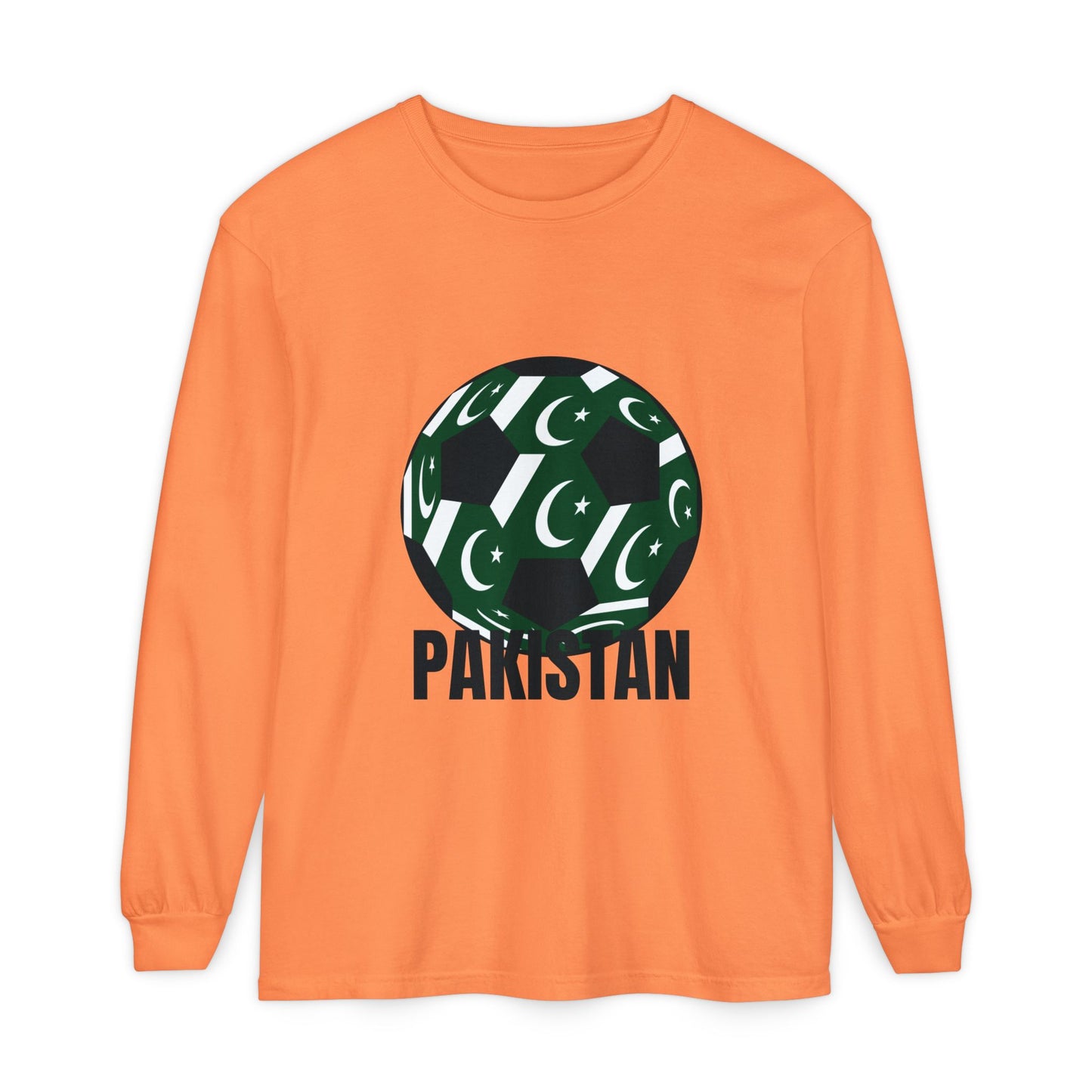 Pakistan Fan Specialty Soccer Ball Design T Shirt Long Sleeve T-Shirt Black Text