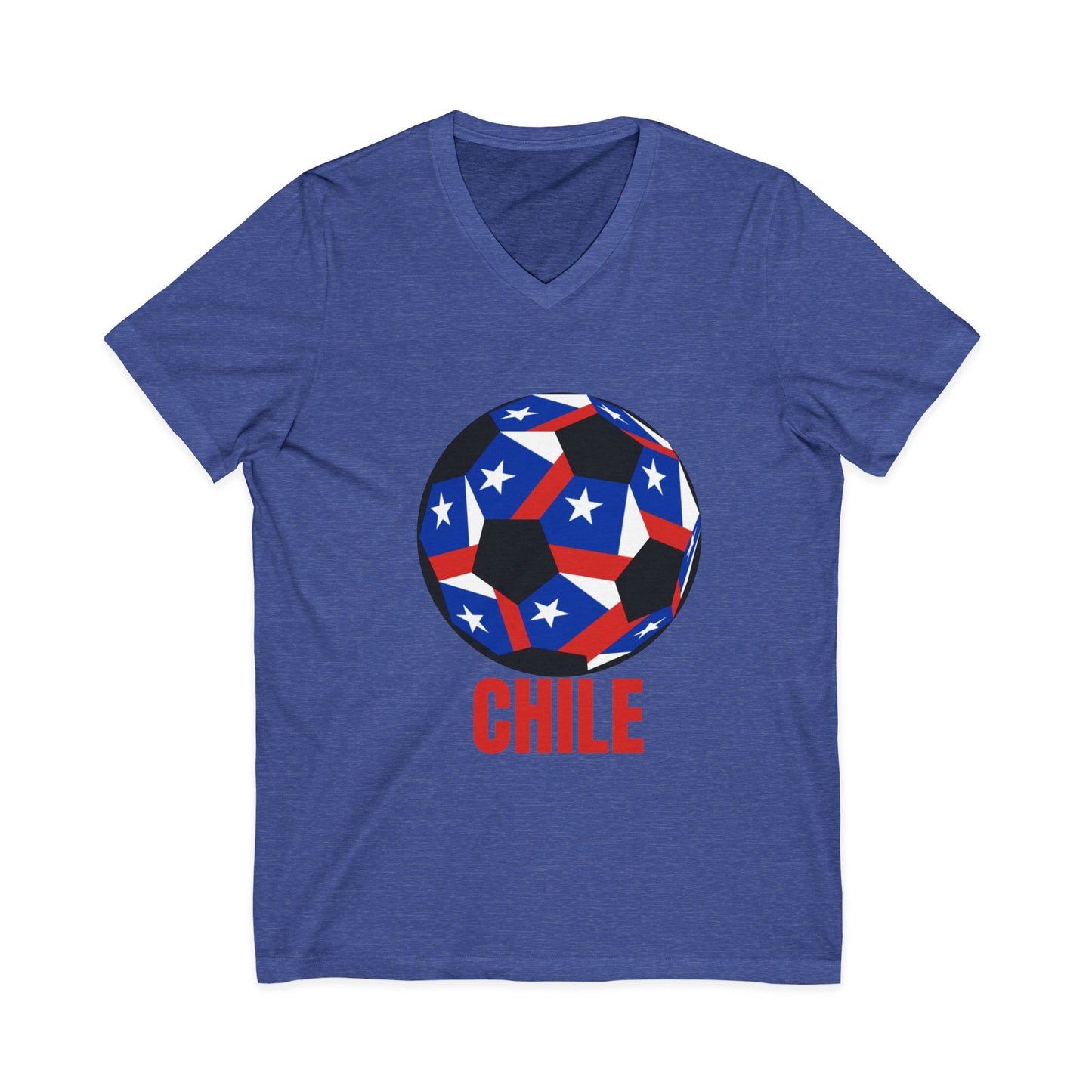 Chile Fan Speciality Soccer Ball Design Short Sleeve V-Neck Tee