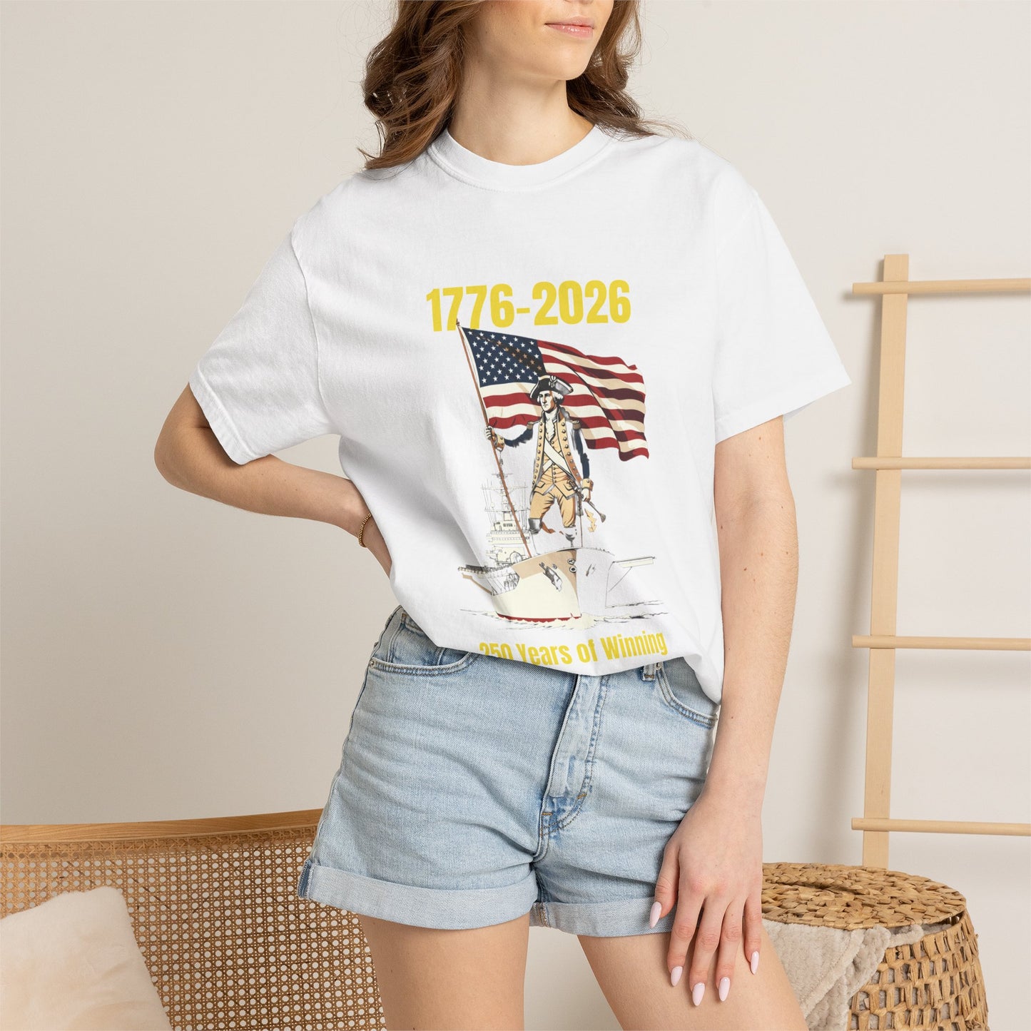 George Washington on an Aircraft Carrier with an American Flag T-shirt | 250 Years of Winning