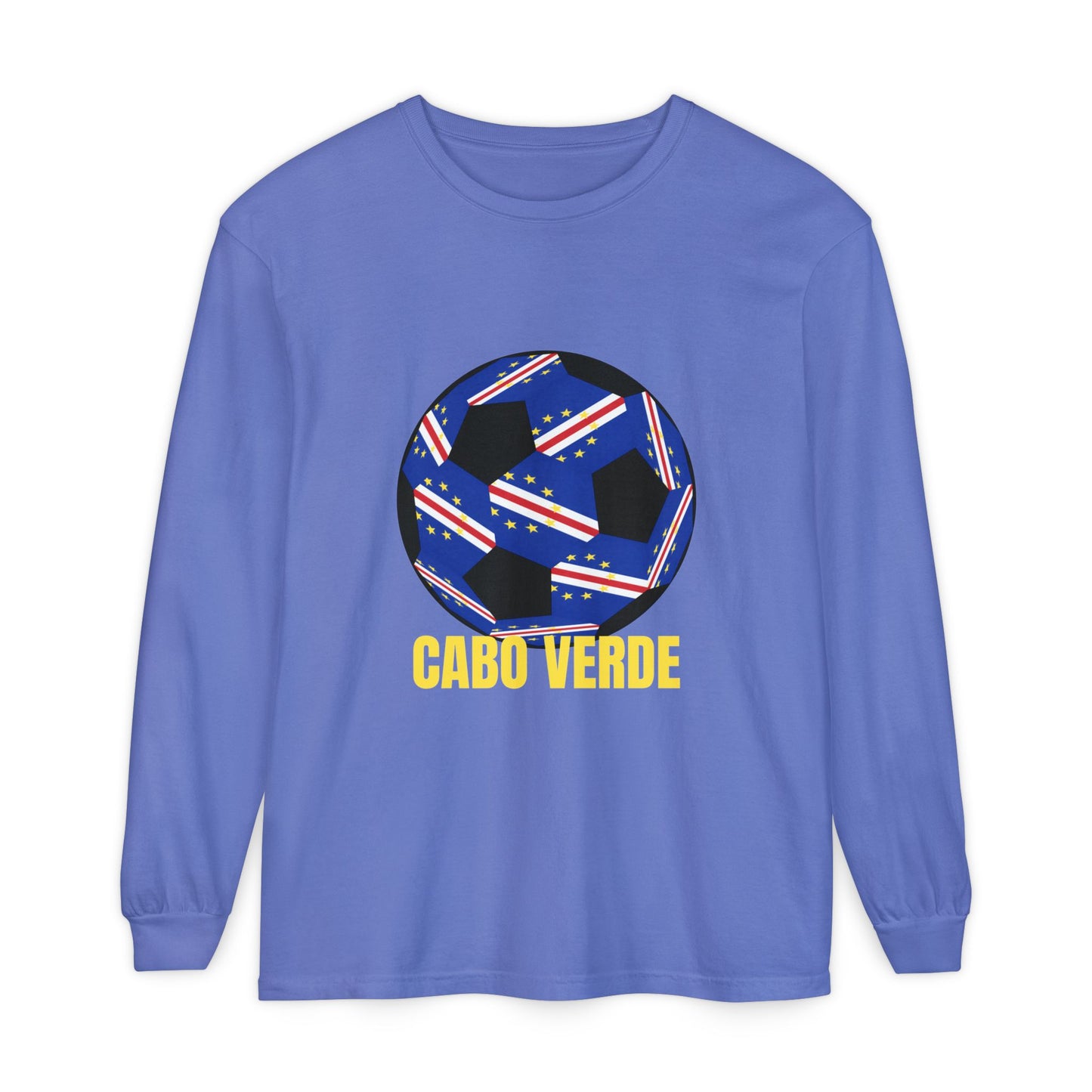 Cabo Verde Fan Specialty Soccer Ball Design T Shirt Long Sleeve Tee