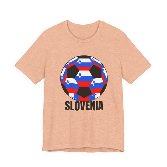 Slovenia Fan Specialty Soccer Ball Design T Shirt Black Text