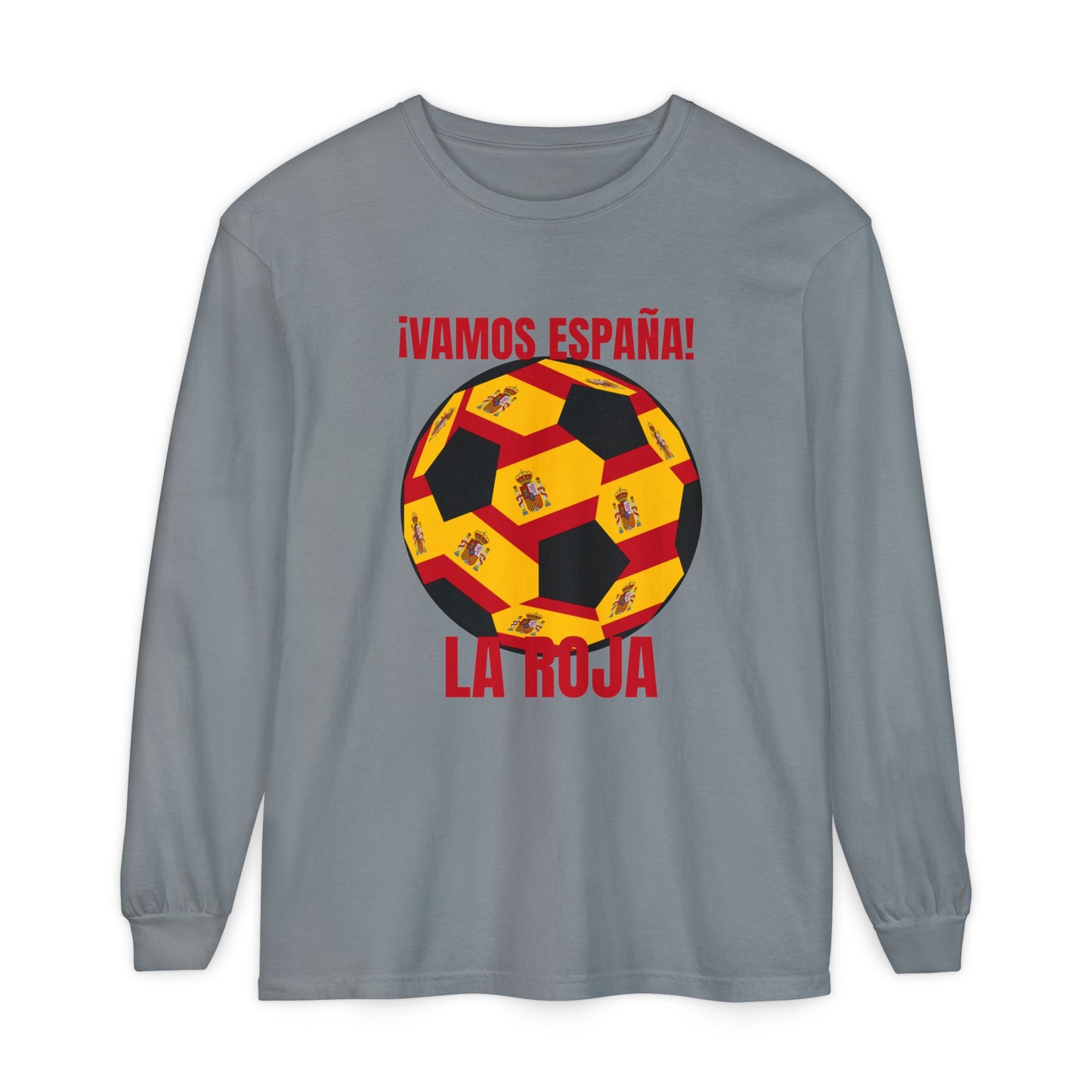 La Roja Soccer Long Sleeve Tee — "¡Vamos España!" Spanish  Fan Shirt Red Text