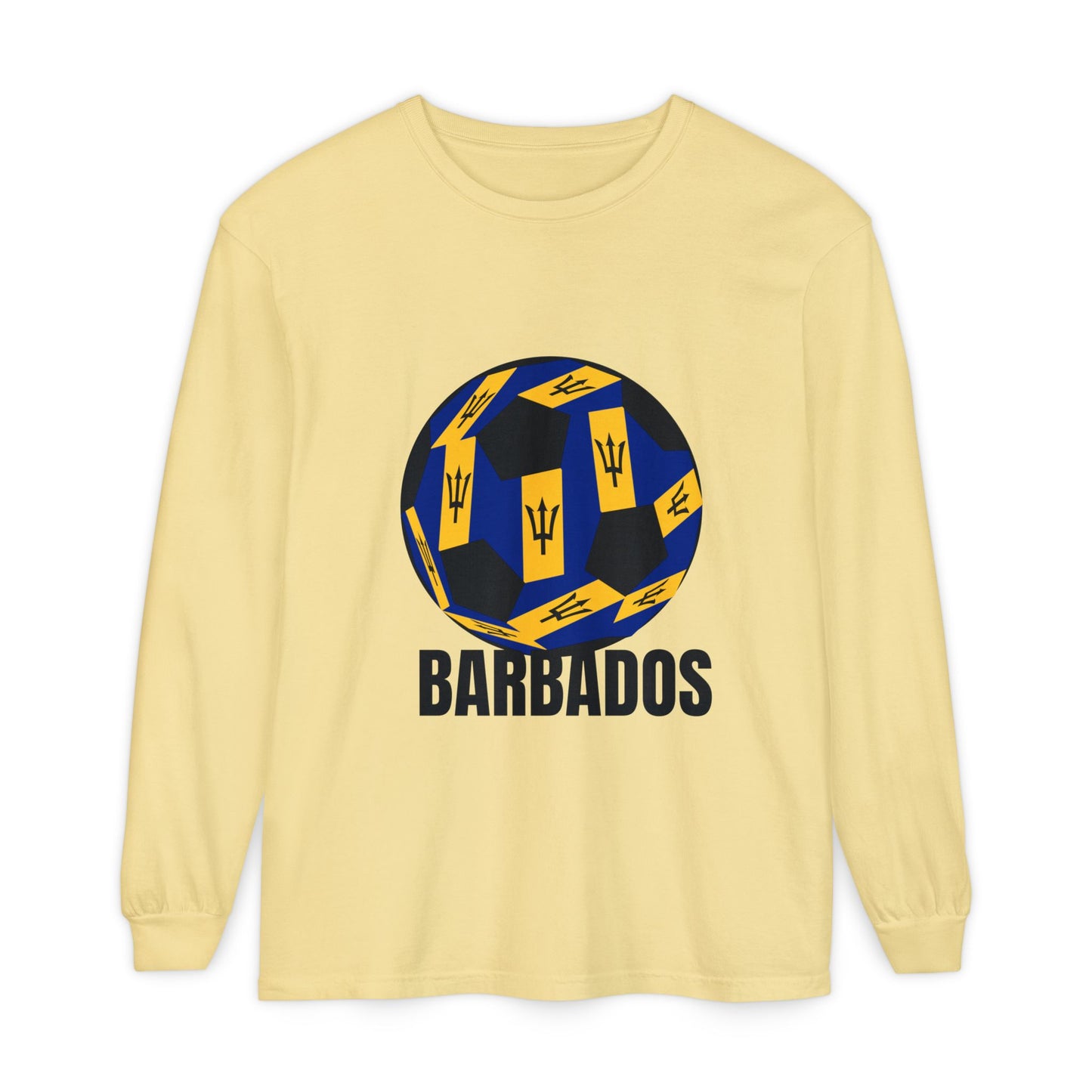 Barbados Fan Specialty Soccer Ball Design Long Sleeve Tee