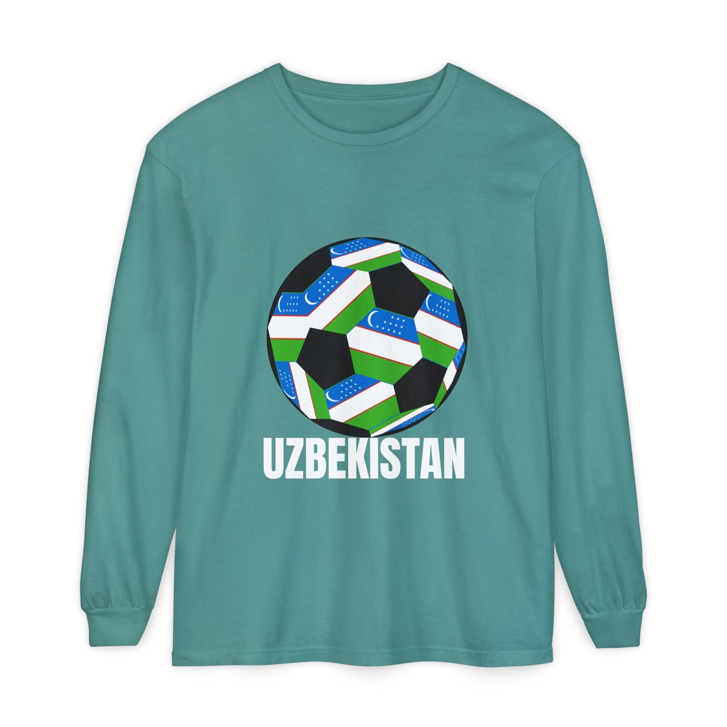 Uzbekistan Fan Specialty Soccer Ball Design Long Sleeve Shirt