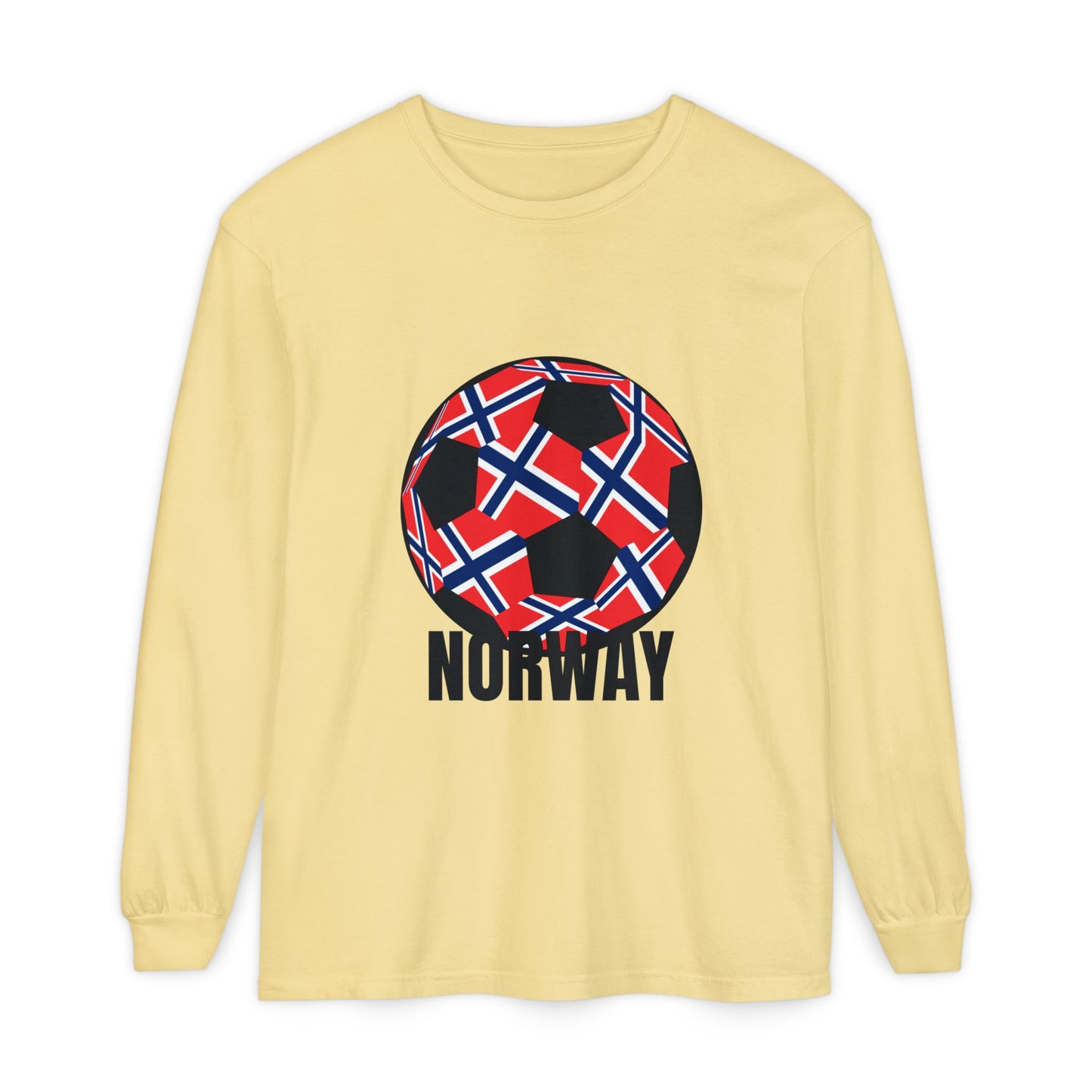 Norway Fan Specialty Soccer Ball Design Long Sleeve T Shirt Black Print