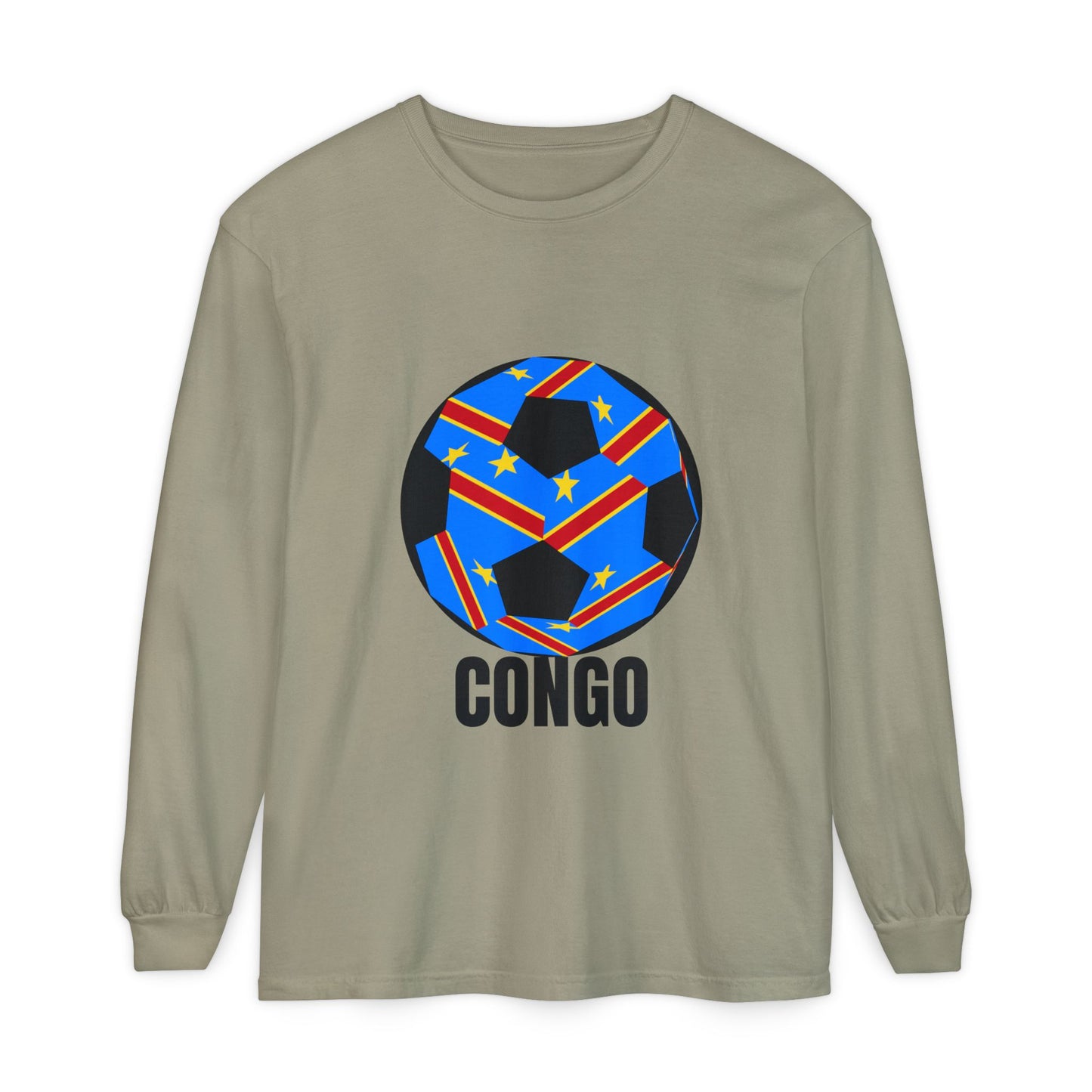 Congo Fan Specialty Soccer Ball Design T Shirt Long Sleeve T-Shirt Black Text