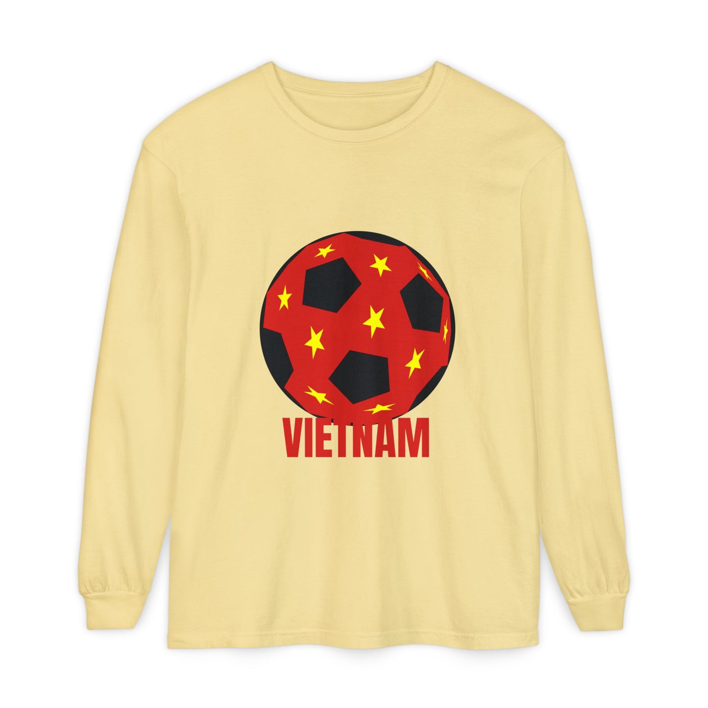 Vietnam Fan Specialty Soccer Ball Design Long Sleeve Tee Red Text