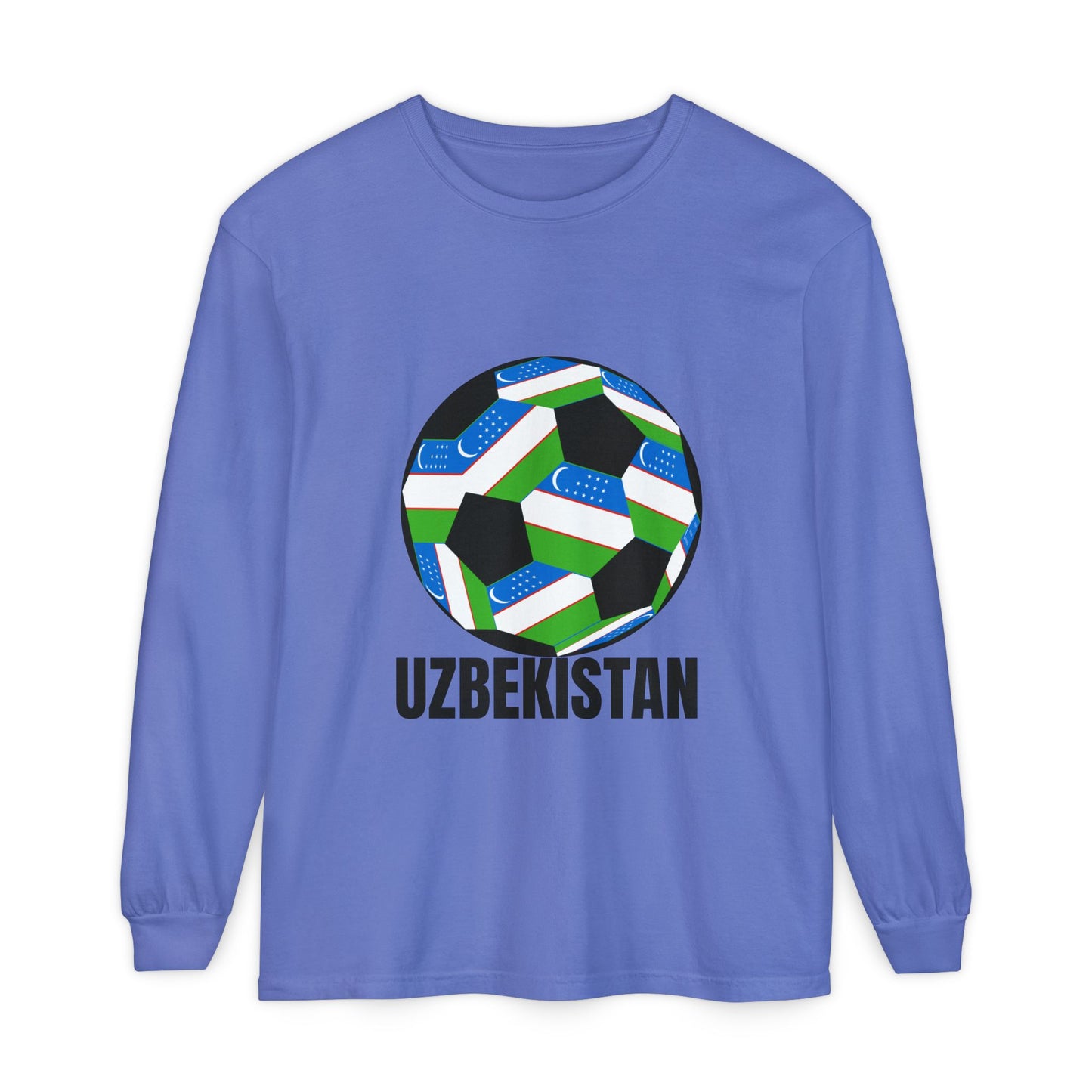 Uzbekistan Fan Specialty Soccer Ball Design Long Sleeve Tee