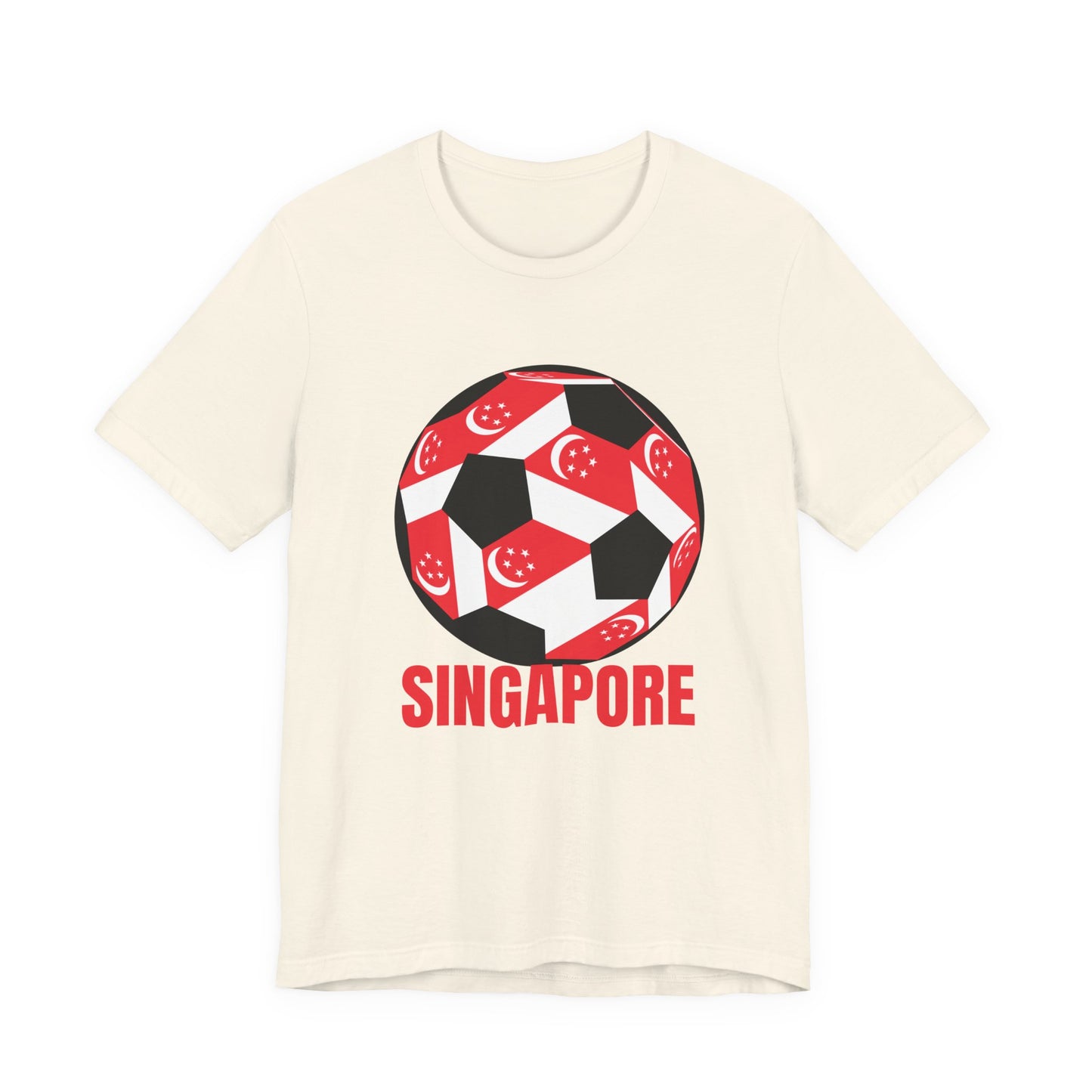 Singapore Fan Specialty Soccer Ball Design T Shirt Red Text