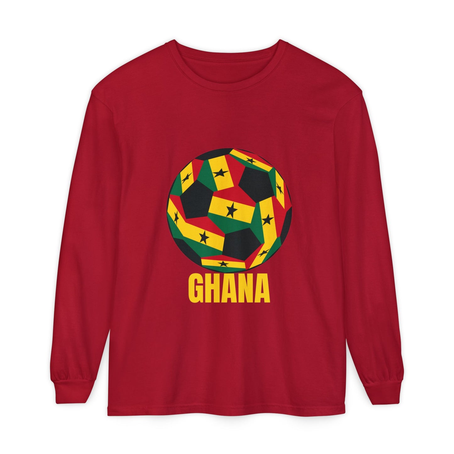 Ghana Fan Specialty Soccer Ball Design Long Sleeve Tee