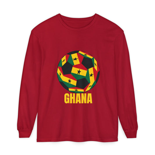 Ghana Fan Specialty Soccer Ball Design Long Sleeve Tee