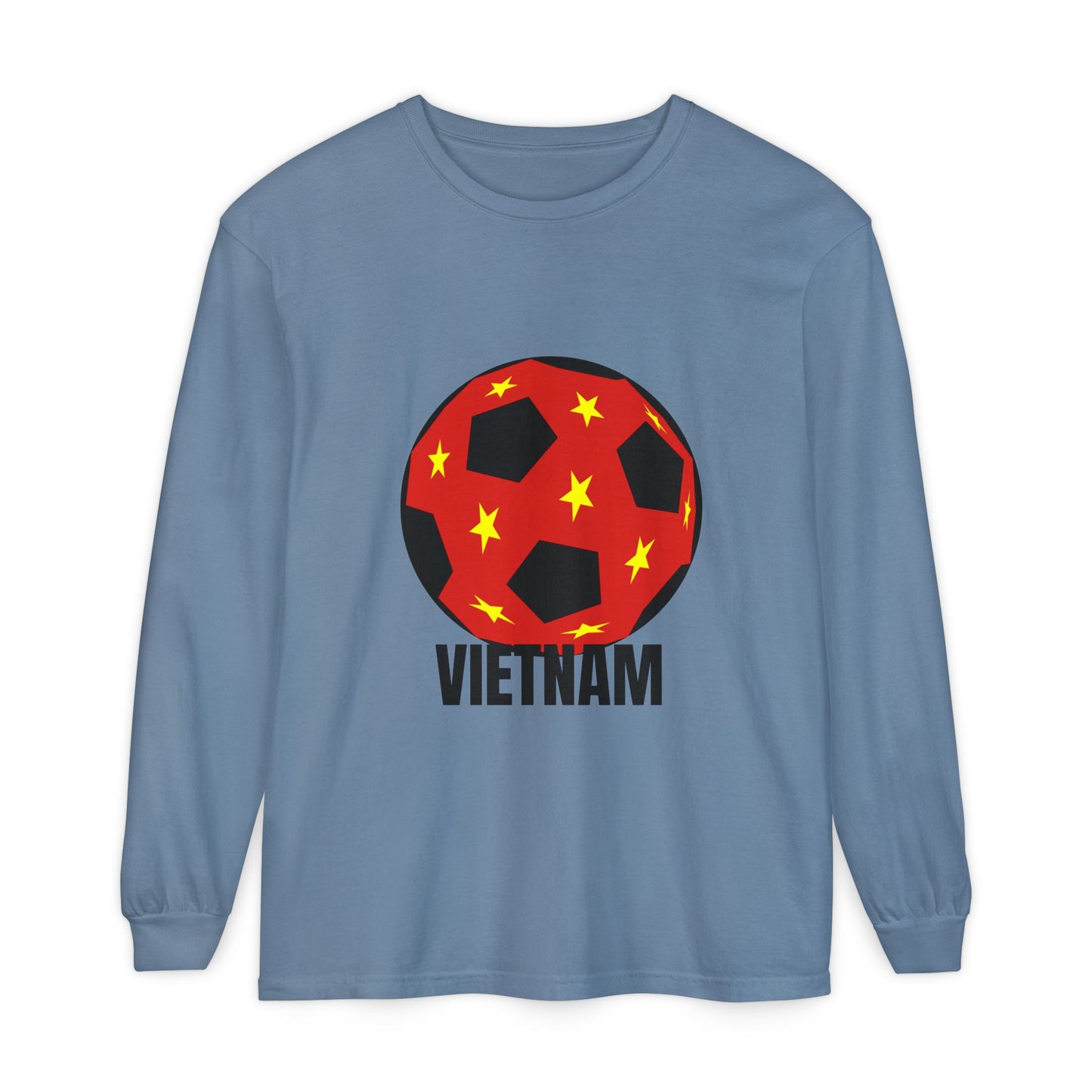 Vietnam Fan Specialty Soccer Ball Design Long Sleeve Shirt  Black Text