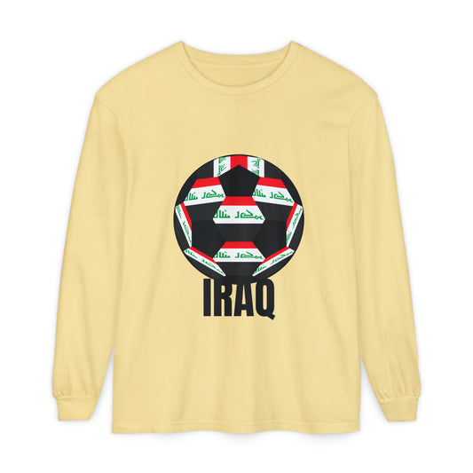 Iraq Fan Specialty Soccer Ball Design T Shirt Long Sleeve Tee