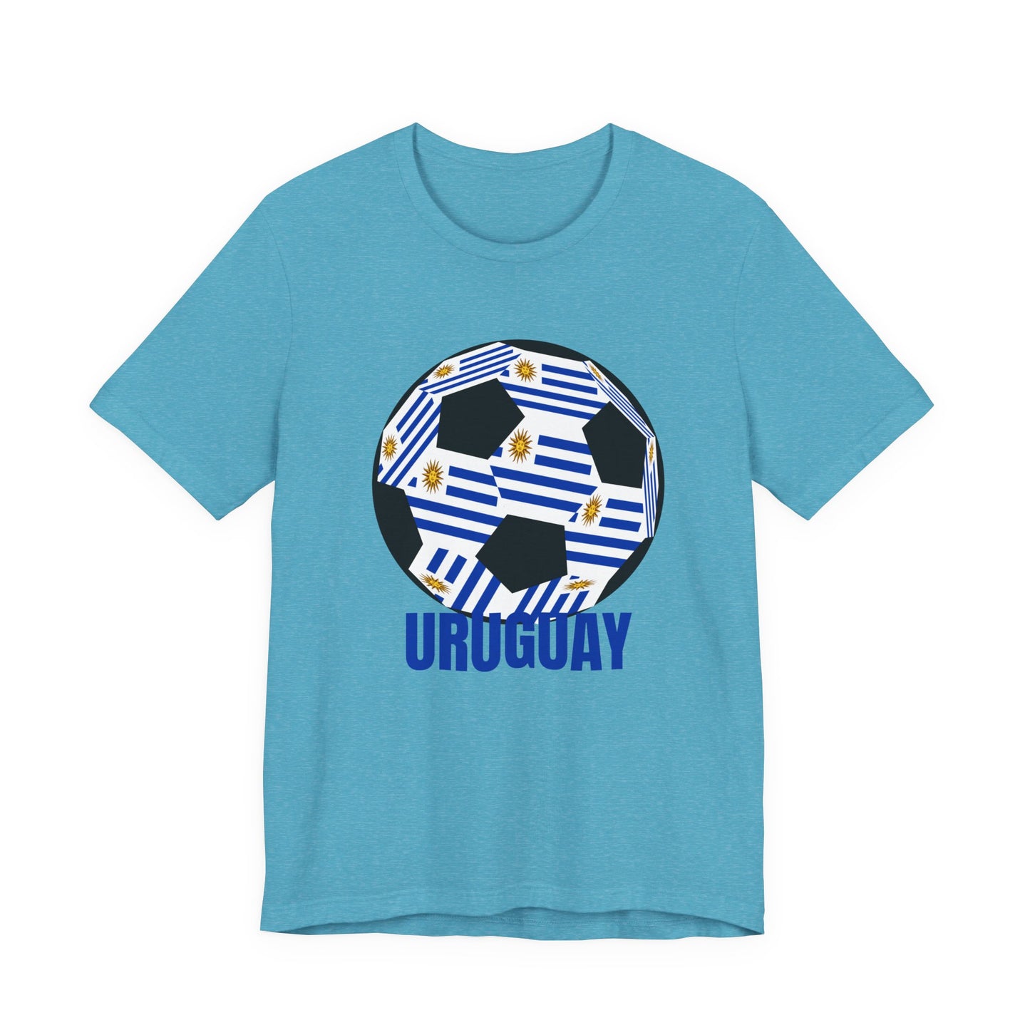 Uruguay Fan Specialty Soccer Ball Design T Shirt Blue Text