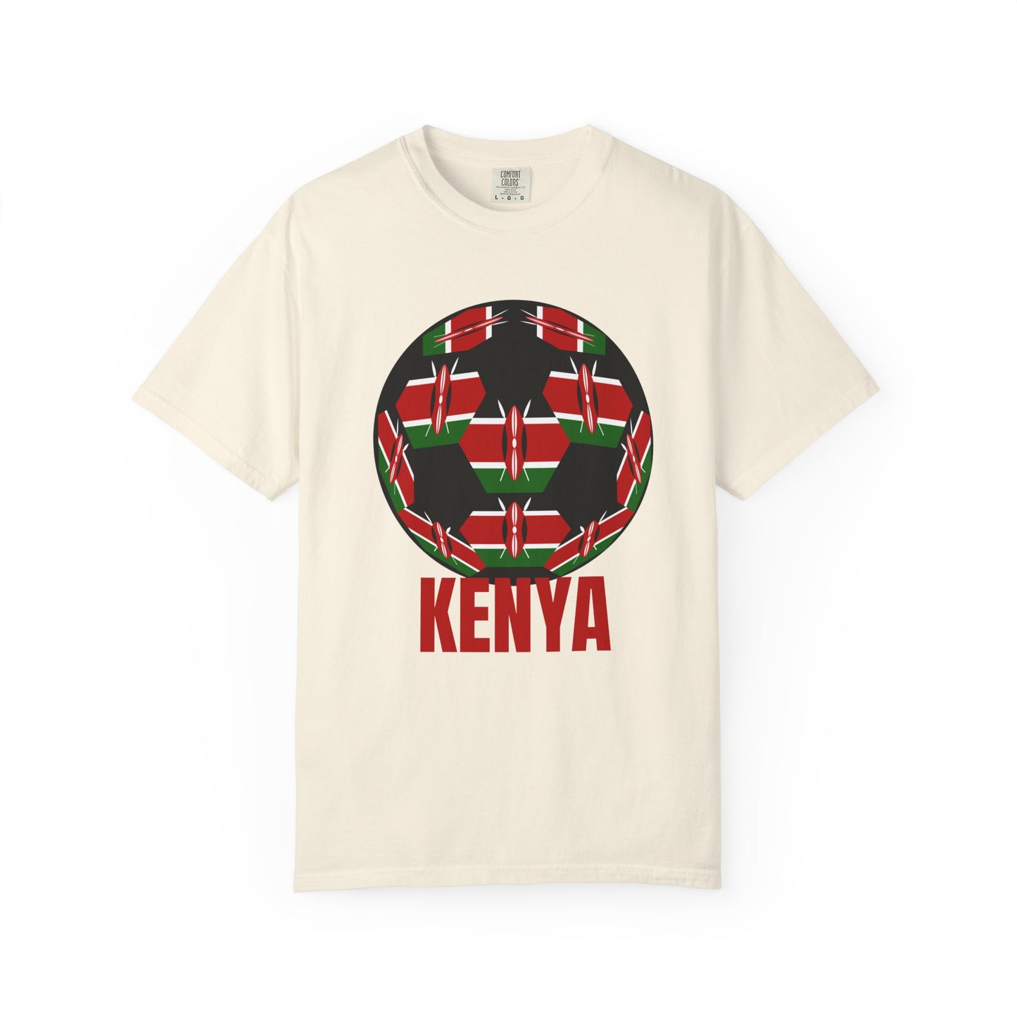 Kenya Fan Specialty Soccer Ball Design T Shirt Red Text