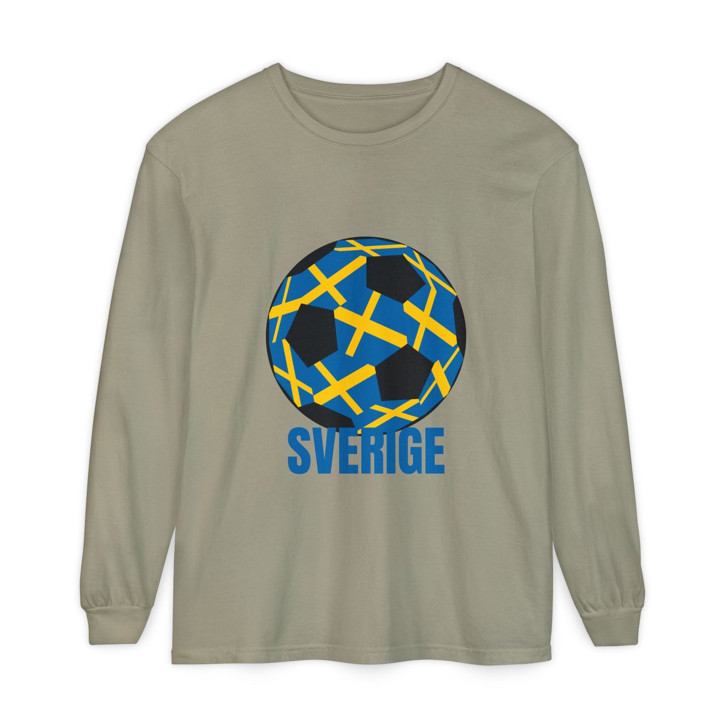 Sverige Fan Specialty Soccer Ball Design T Shirt Blue Text