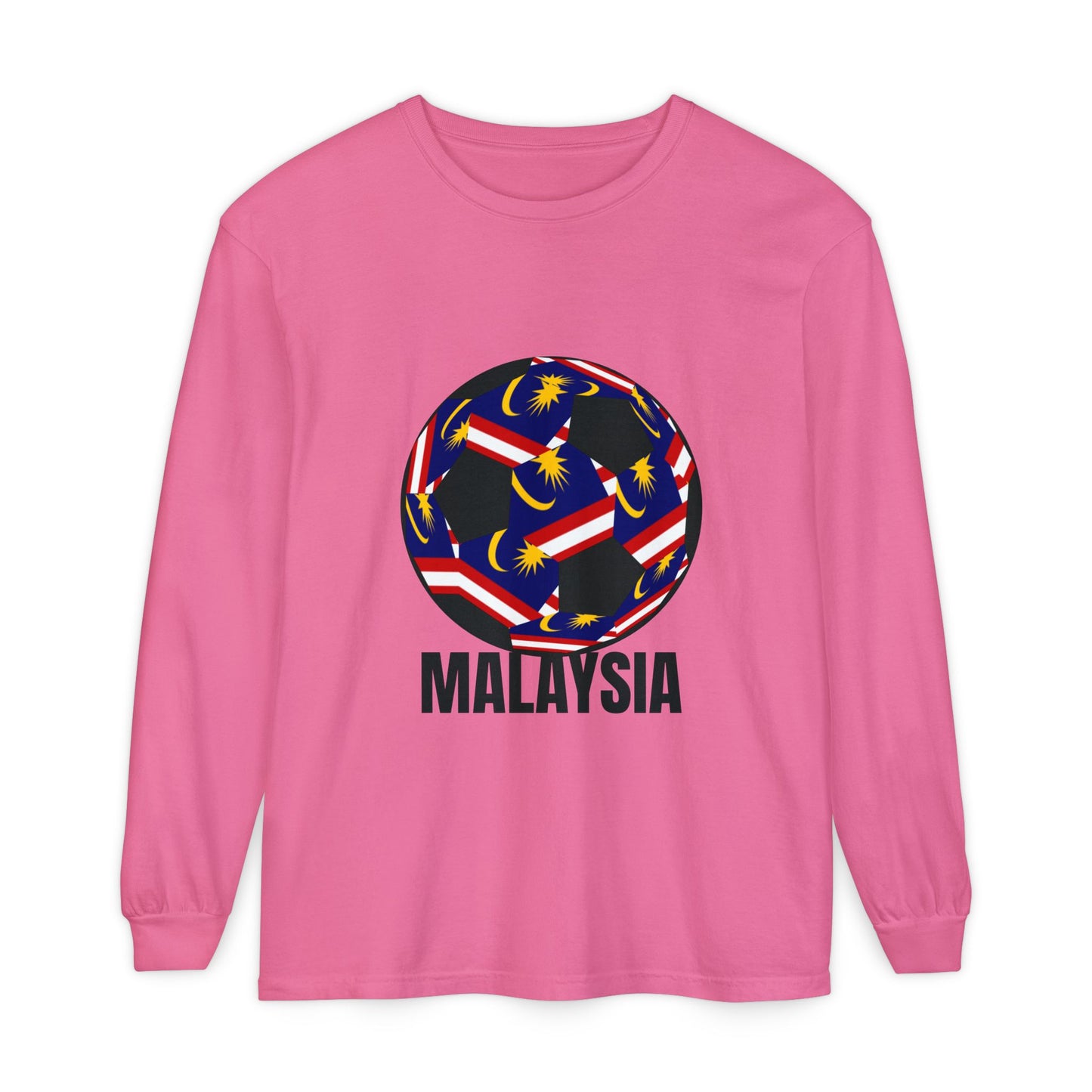 Malaysia Fan Specialty Soccer Ball Design T Shirt Long Sleeve Tee
