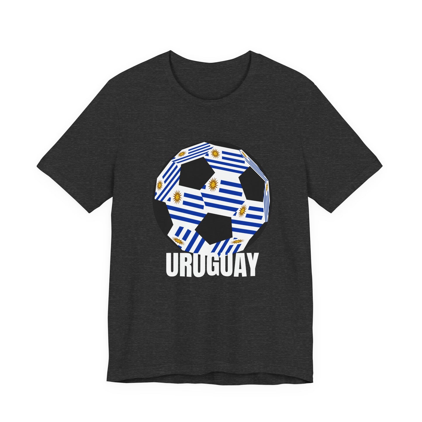 Uruguay Fan Specialty Soccer Ball Design T Shirt White Text