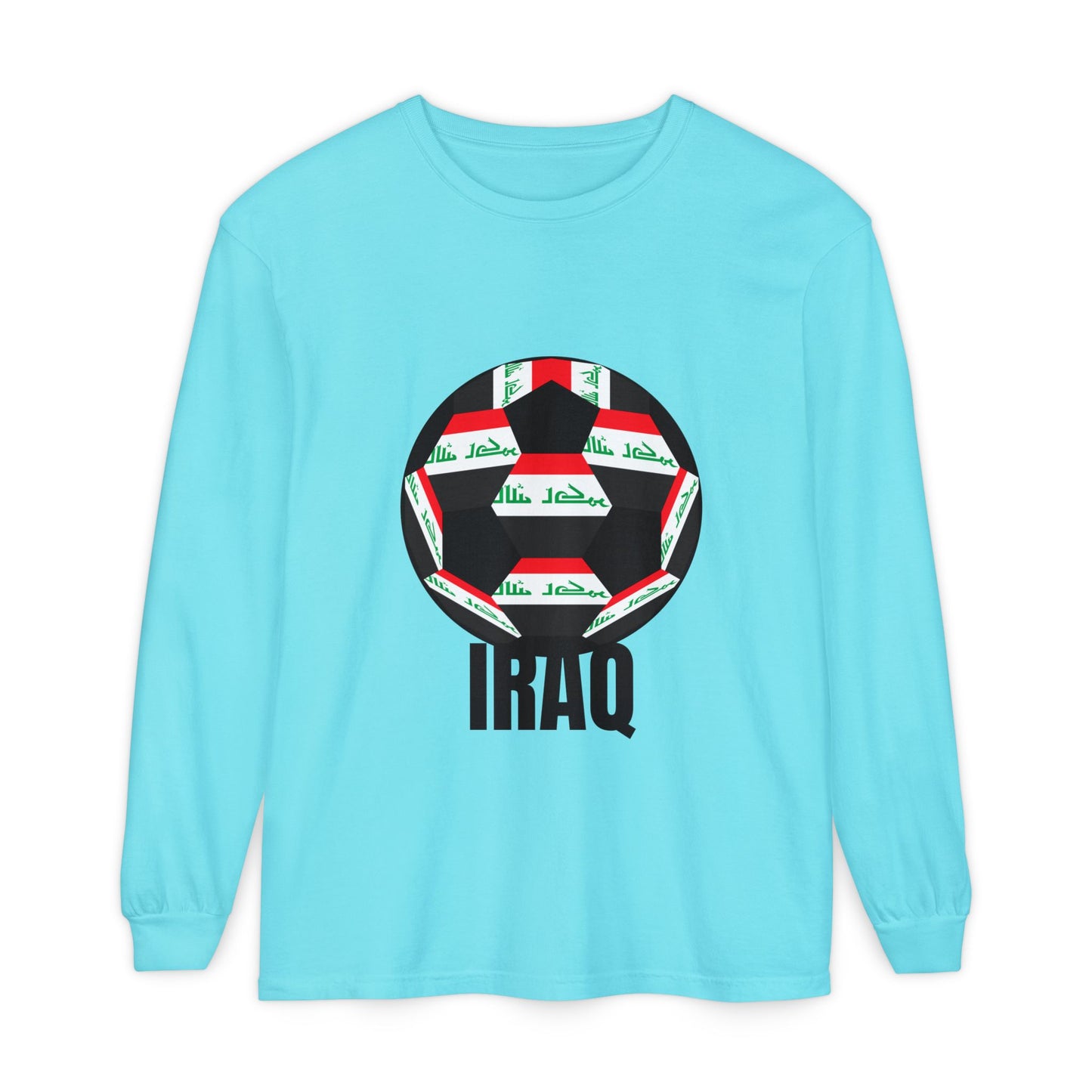 Iraq Fan Specialty Soccer Ball Design T Shirt Long Sleeve Tee