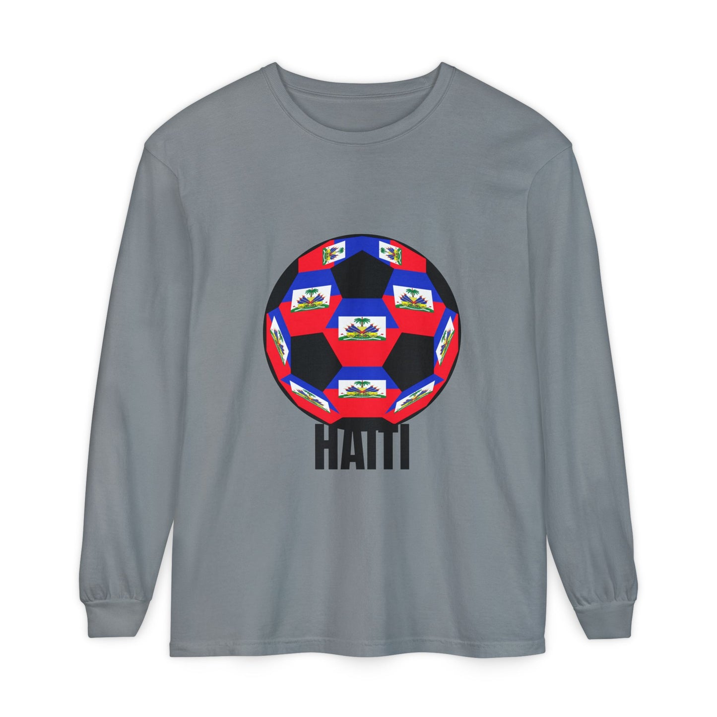Haiti Fan Specialty Soccer Ball Design Long Sleeve Tee