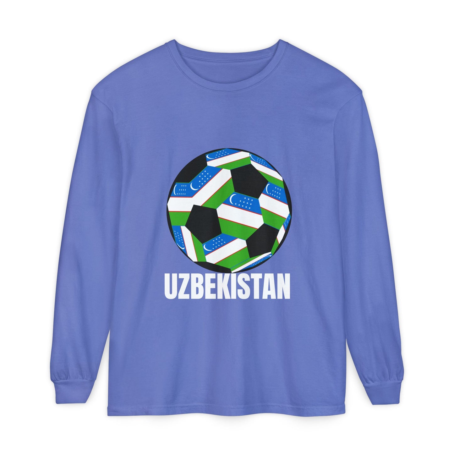 Uzbekistan Fan Specialty Soccer Ball Design Long Sleeve Shirt