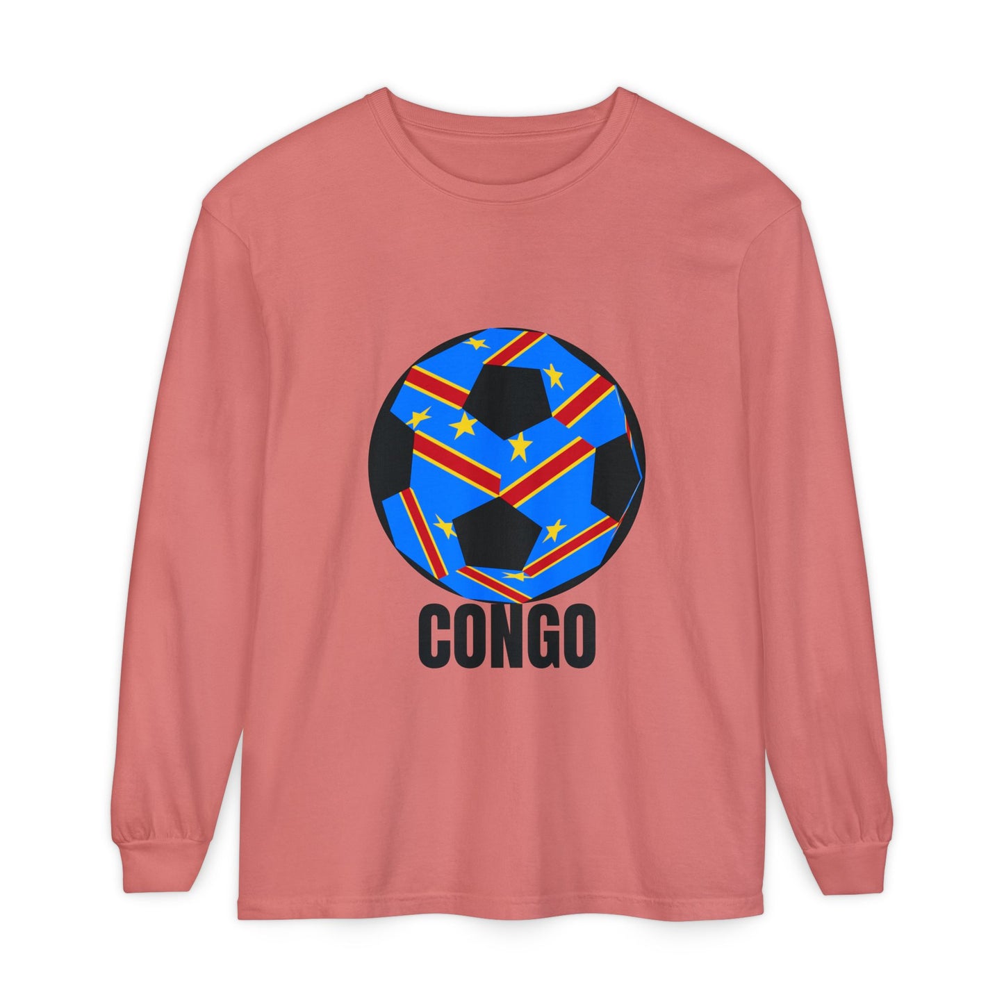 Congo Fan Specialty Soccer Ball Design T Shirt Long Sleeve T-Shirt Black Text