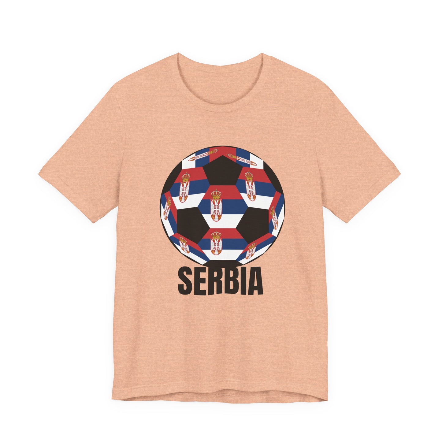 Serbia Fan Specialty Soccer Ball Design T Shirt Black Text