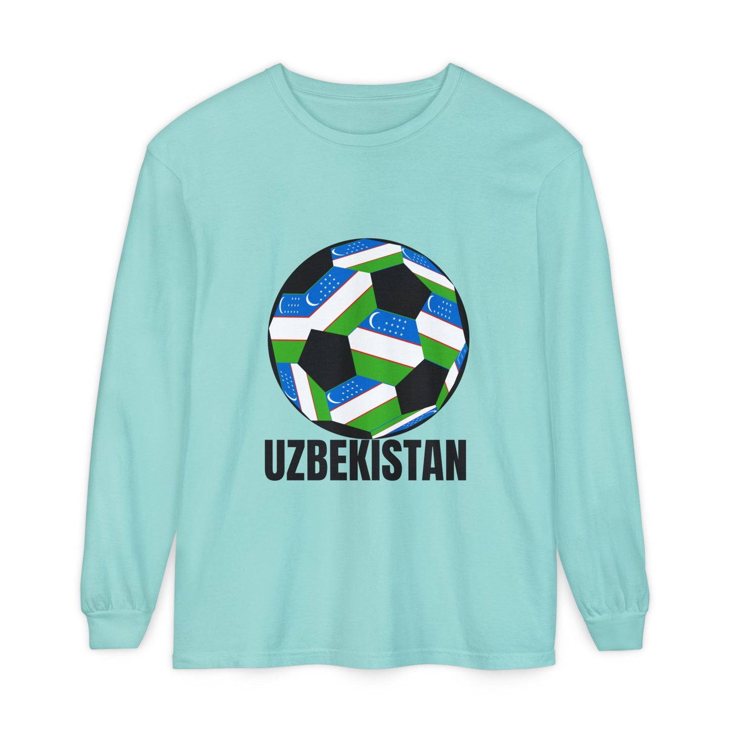 Uzbekistan Fan Specialty Soccer Ball Design Long Sleeve Tee