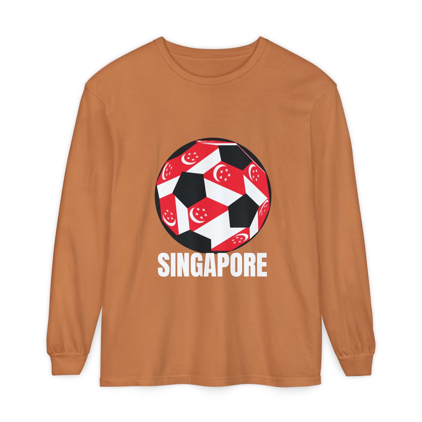 Singapore Fan Specialty Soccer Ball Design T ShirtLong Sleeve Tee White Text