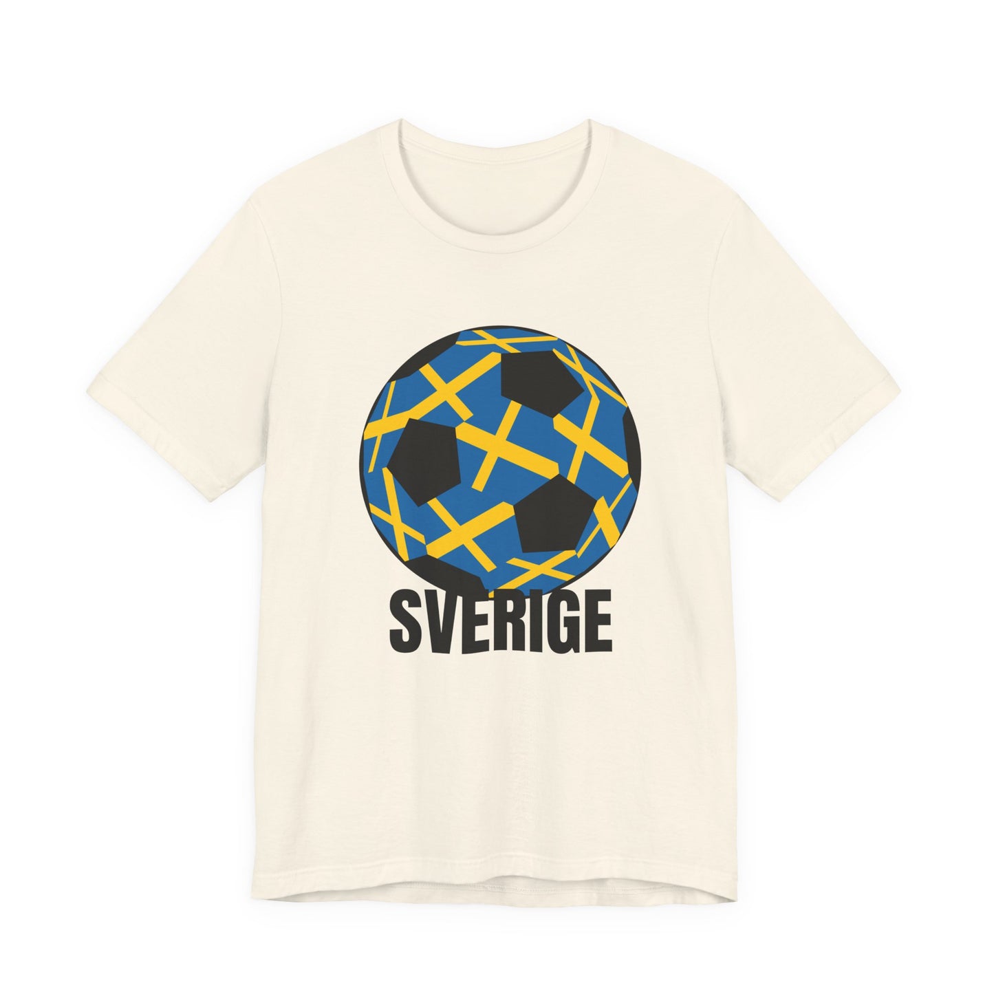 Sverige Fan Specialty Soccer Ball Design T Shirt  Black Text