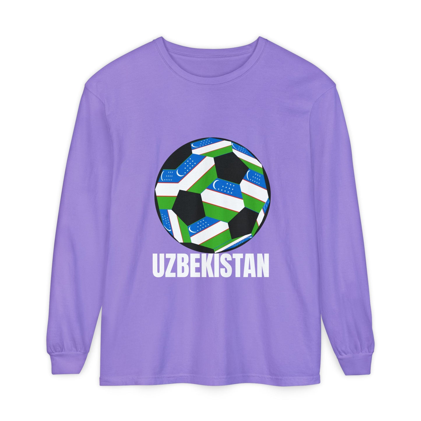 Uzbekistan Fan Specialty Soccer Ball Design Long Sleeve Shirt