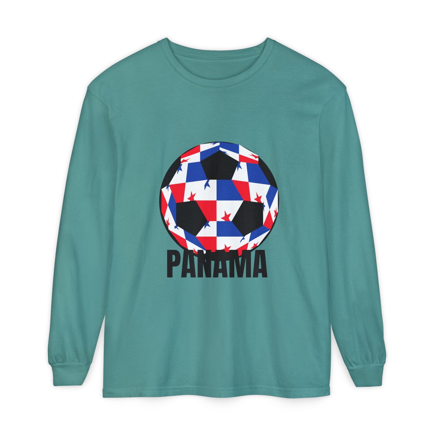 Panama Fan Specialty Soccer Ball Design T Shirt Long Sleeve Tee Black Text