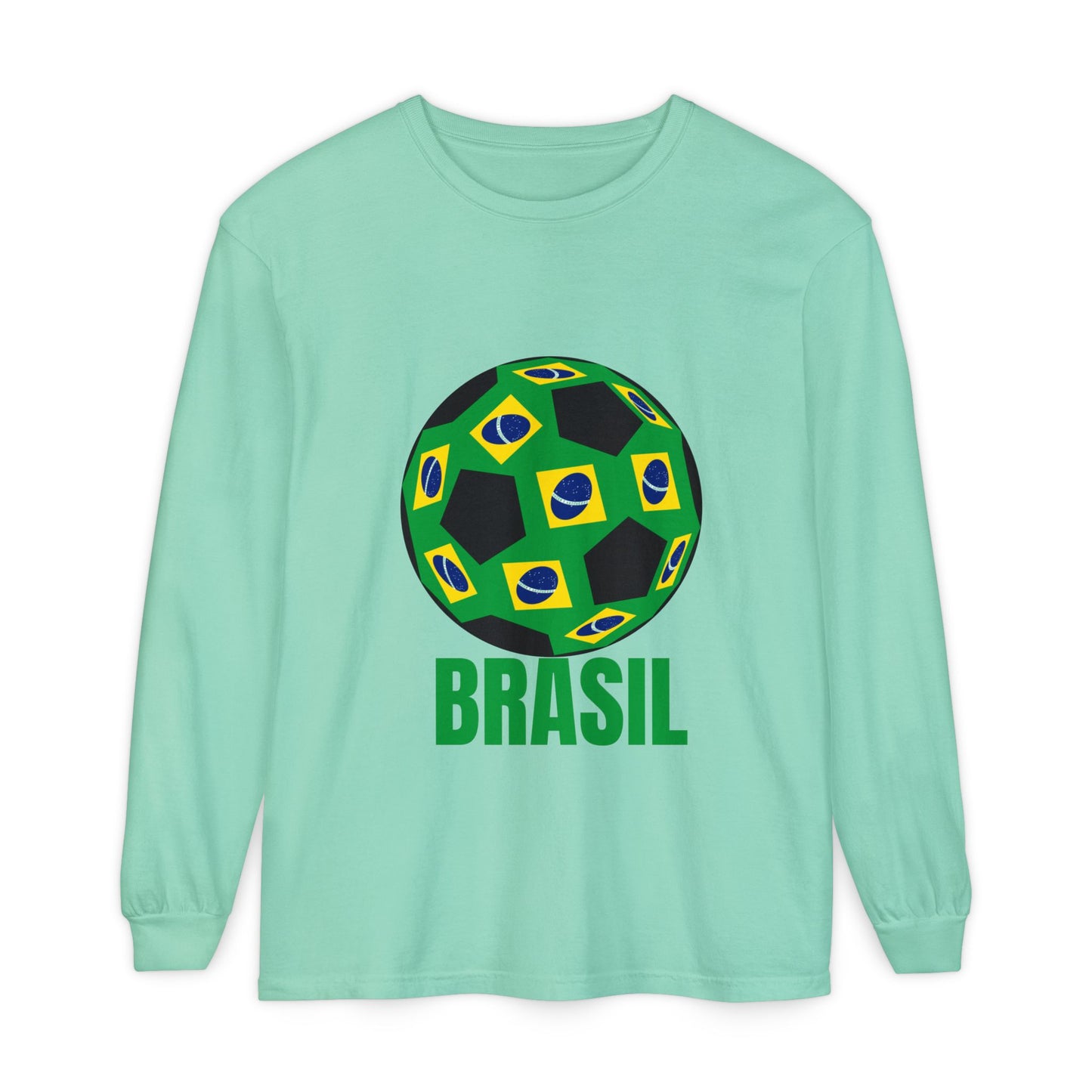 Brasil Fan Specialty Soccer Ball Design Long Sleeve T Shirt