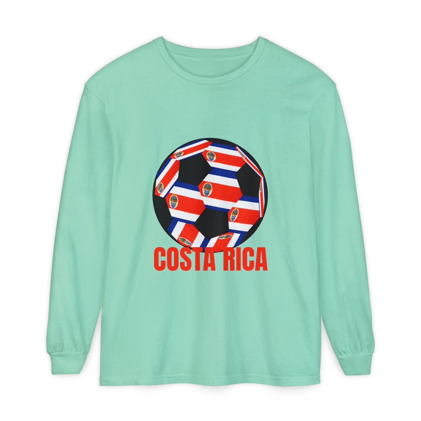 Costa Rica Fan Specialty Soccer Ball Design Long Sleeve Tee