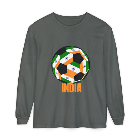 India Fan Specialty Soccer Ball Design Long Sleeve T-Shirt