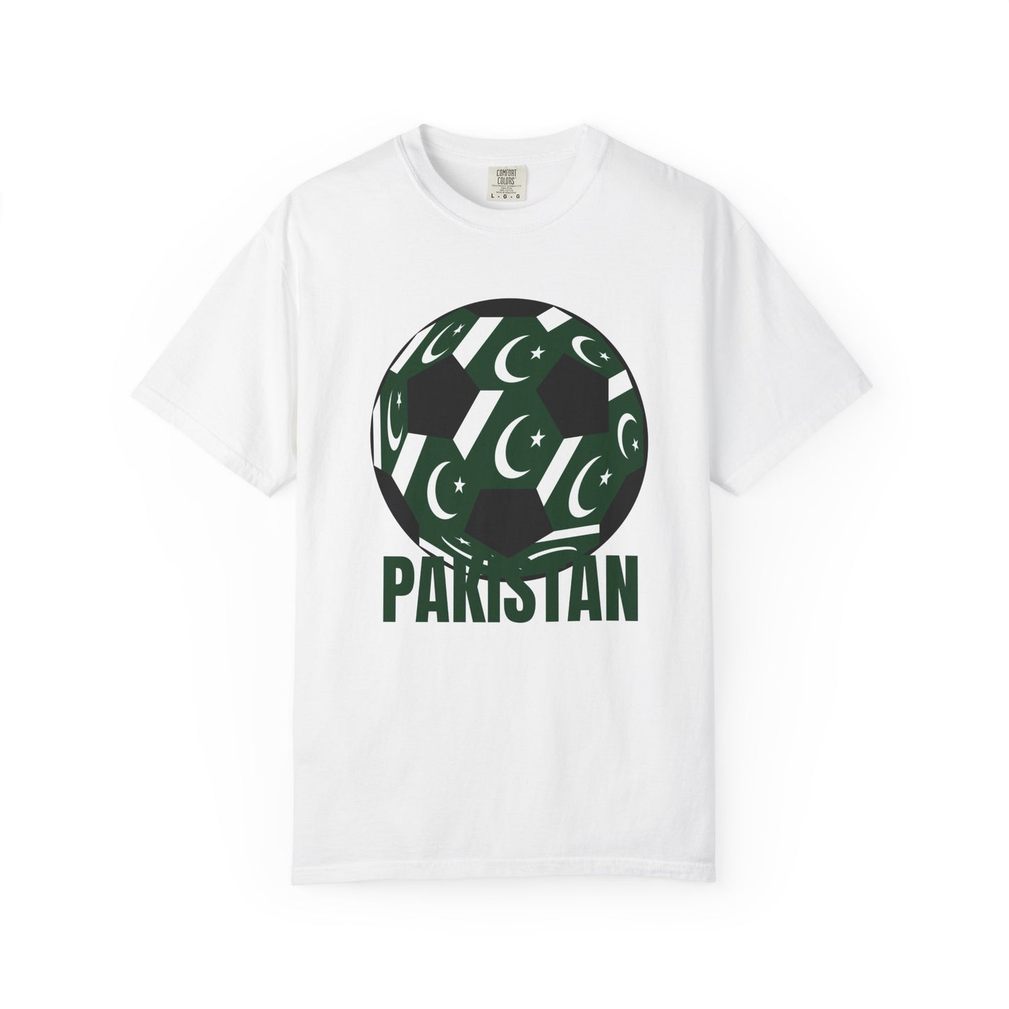 Pakistan Fan Specialty Soccer Ball Design T Shirt Green Text