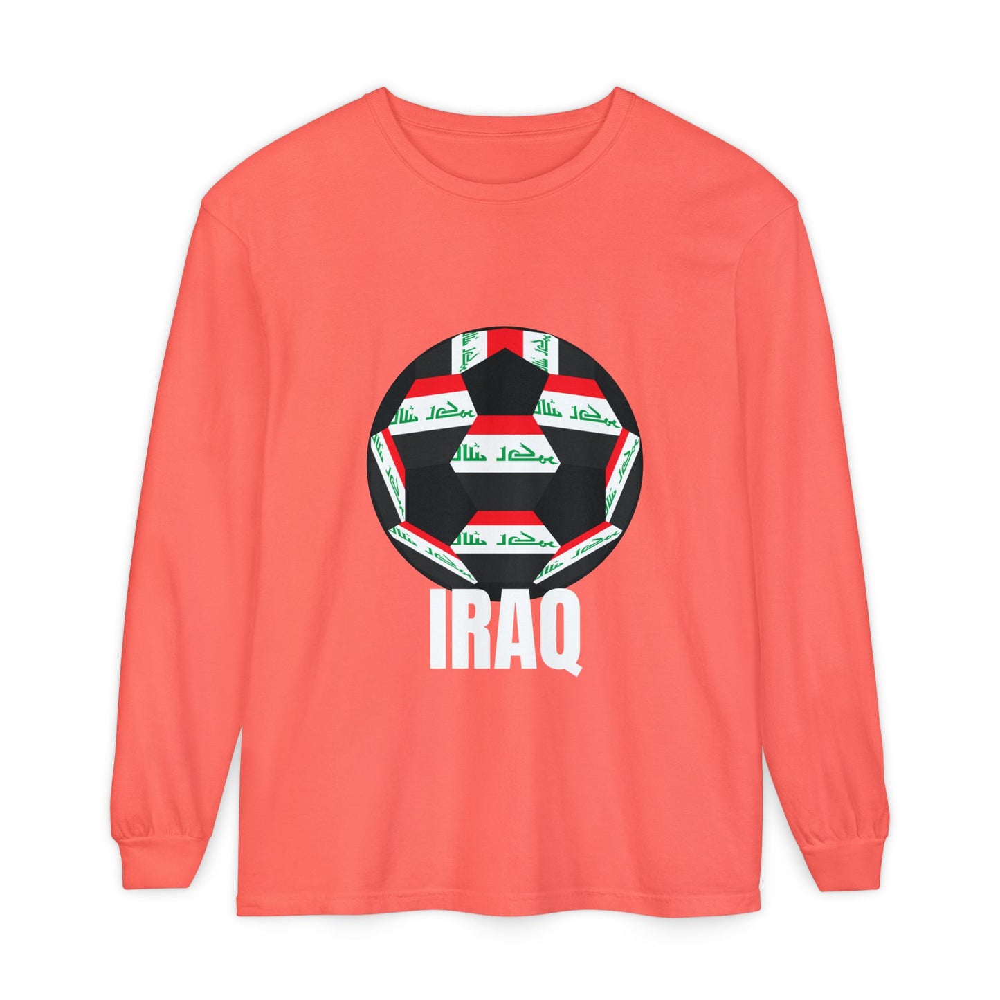 Iraq Fan Specialty Soccer Ball Design T Shirt Long Sleeve Tee