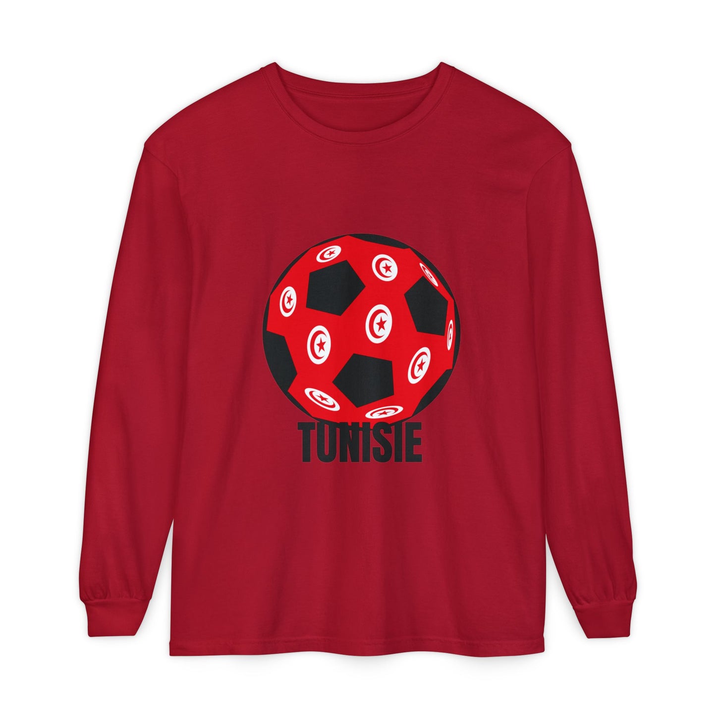 Tunisie Fan Specialty Soccer Ball Design Long Sleeve Tee Black Text