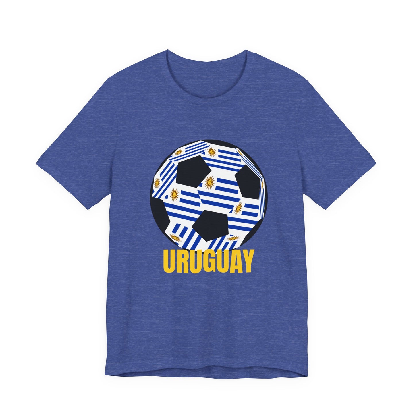 Uruguay Fan Specialty Soccer Ball Design T Shirt Gold Text