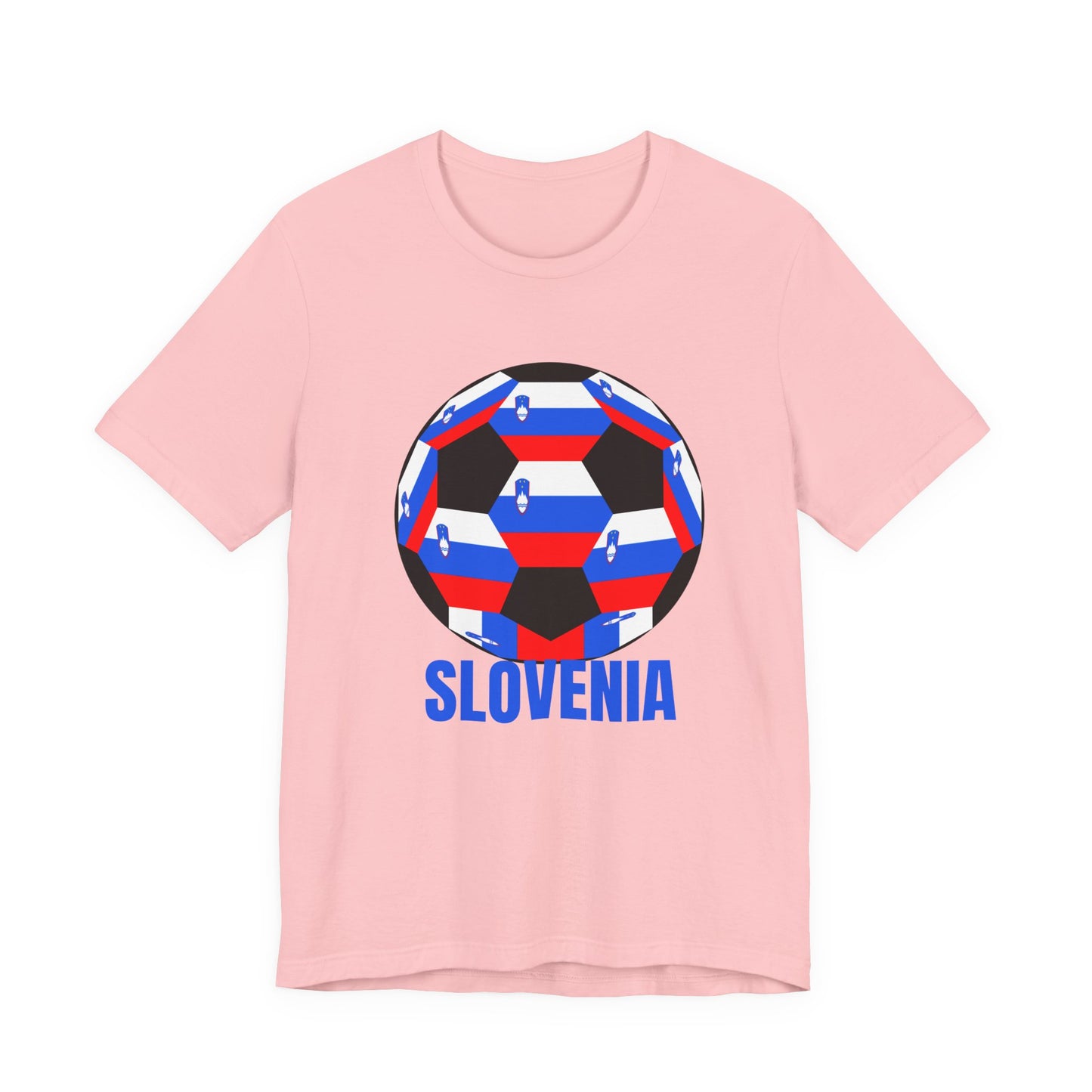 Slovenia Fan Specialty Soccer Ball Design T Shirt Blue Text