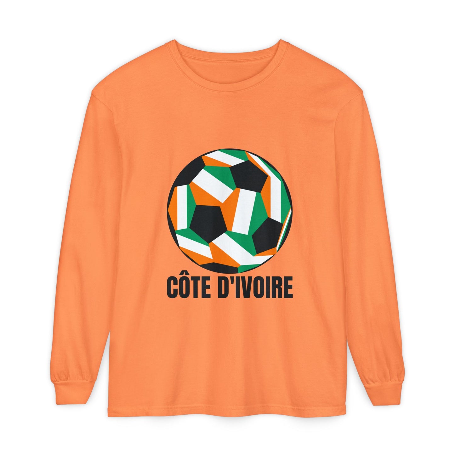 Cote D Ivoire Fan Specialty Soccer Ball Design Long Sleeve Tee