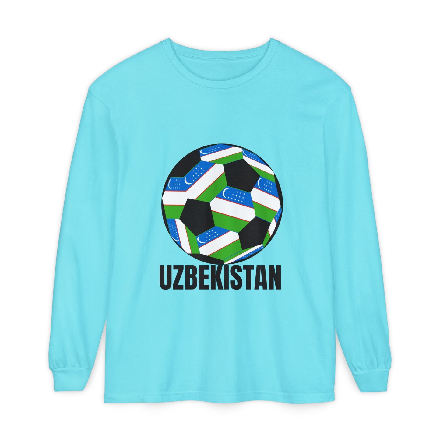 Uzbekistan Fan Specialty Soccer Ball Design Long Sleeve Tee