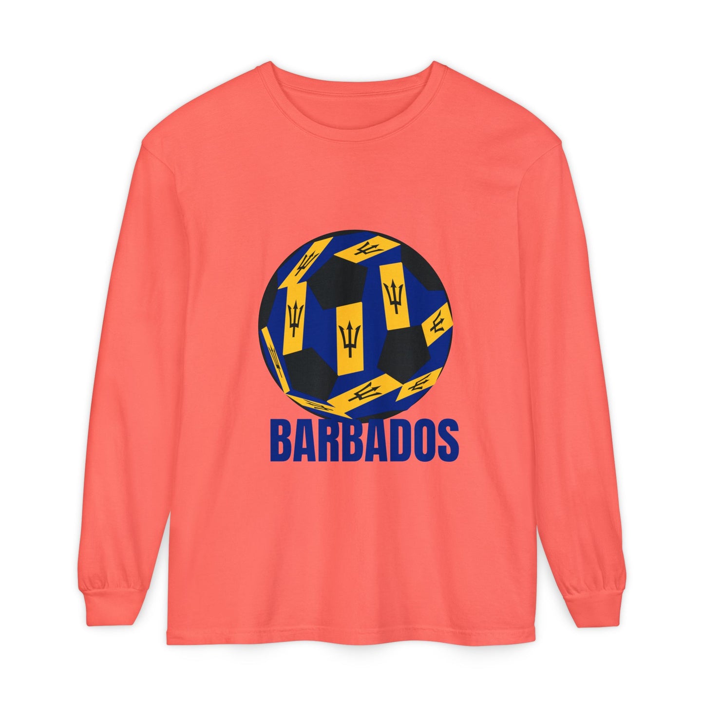 Barbados Fan Specialty Soccer Ball Design Long Sleeve Tee