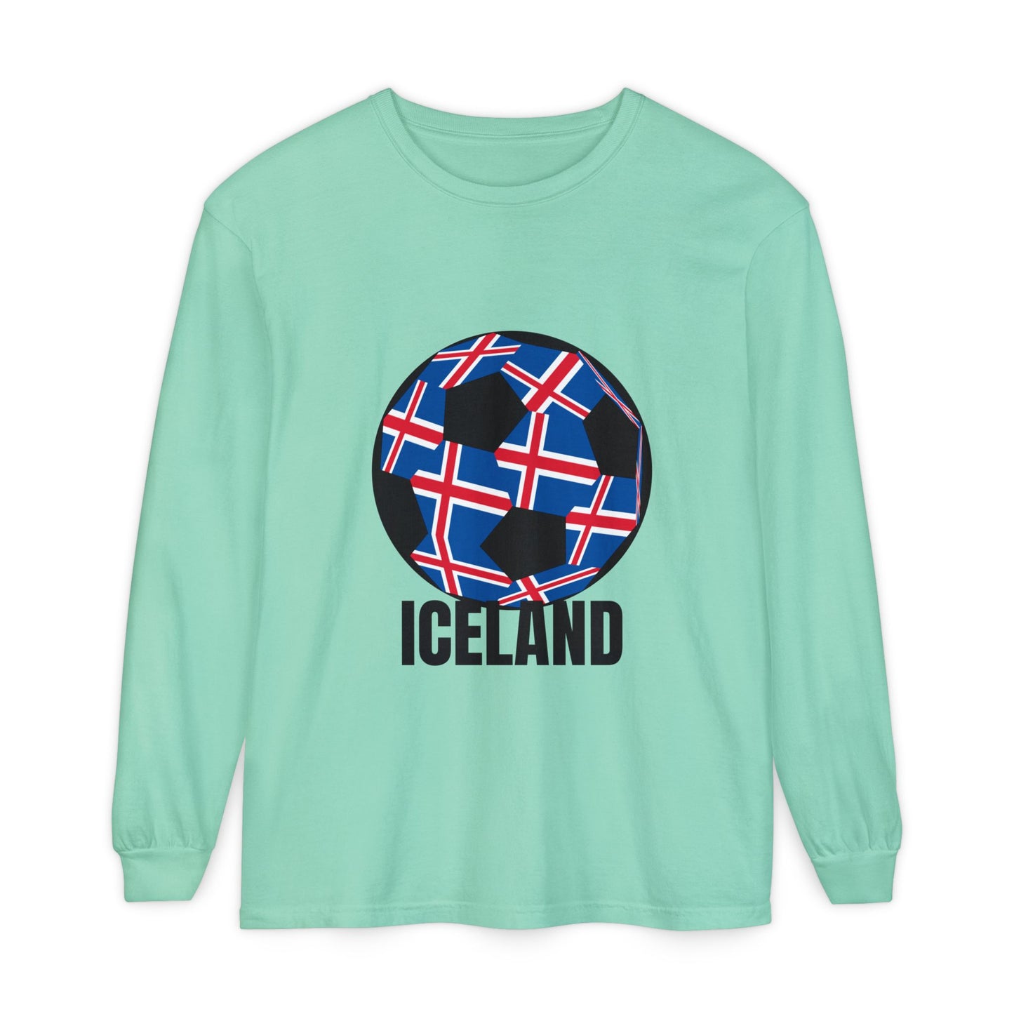 Iceland Fan Specialty Soccer Ball Design Long Sleeve Tee