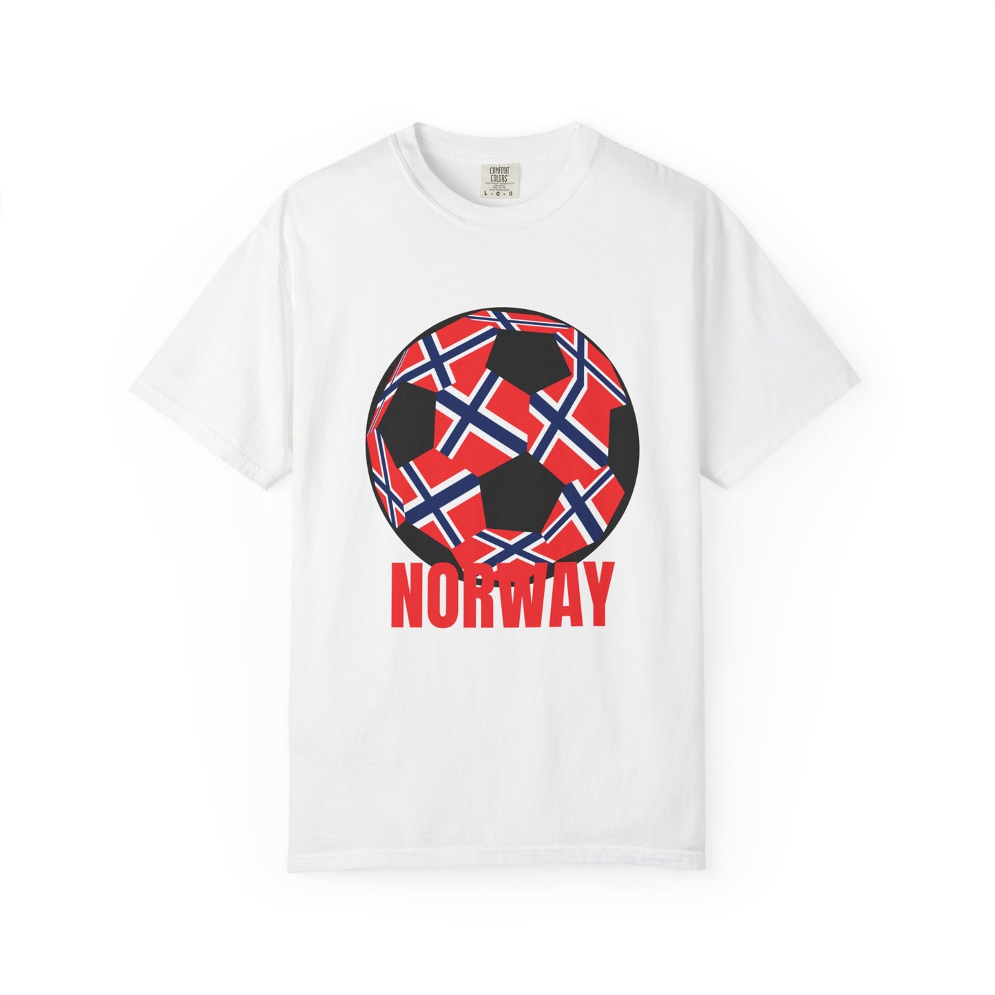 Norway Fan Specialty Soccer Ball Design T Shirt Red Print