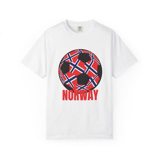 Norway Fan Specialty Soccer Ball Design T Shirt Red Print